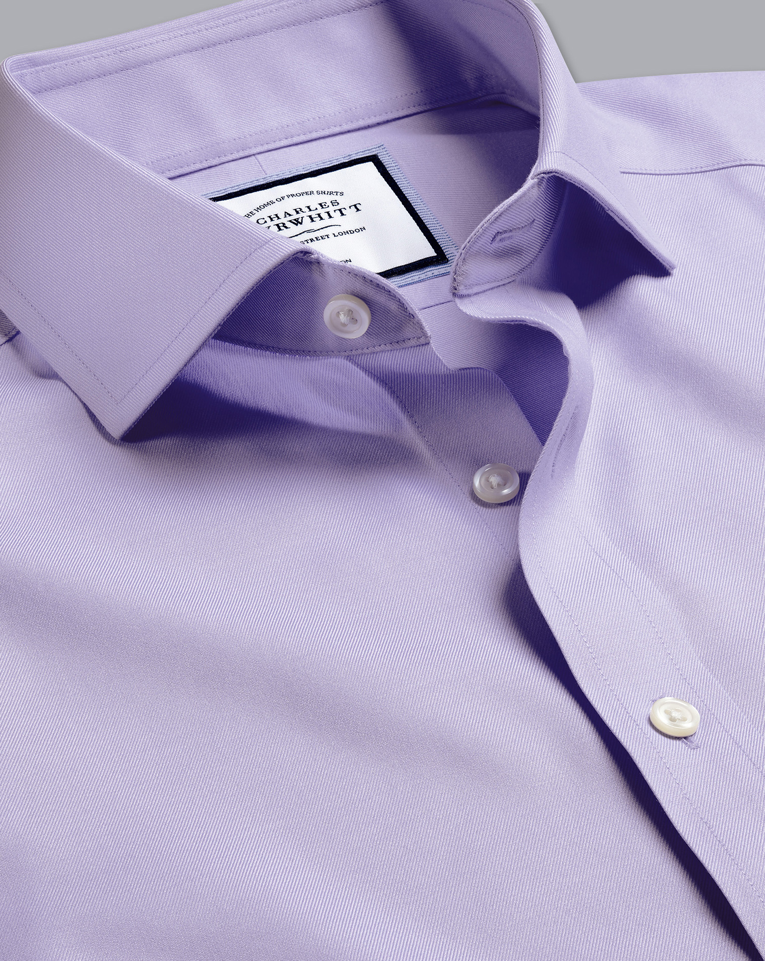 Men's Charles Tyrwhitt Cutaway Collar Non-Iron Twill Dress Shirt - Lilac Purple Single Cuff Size Med
