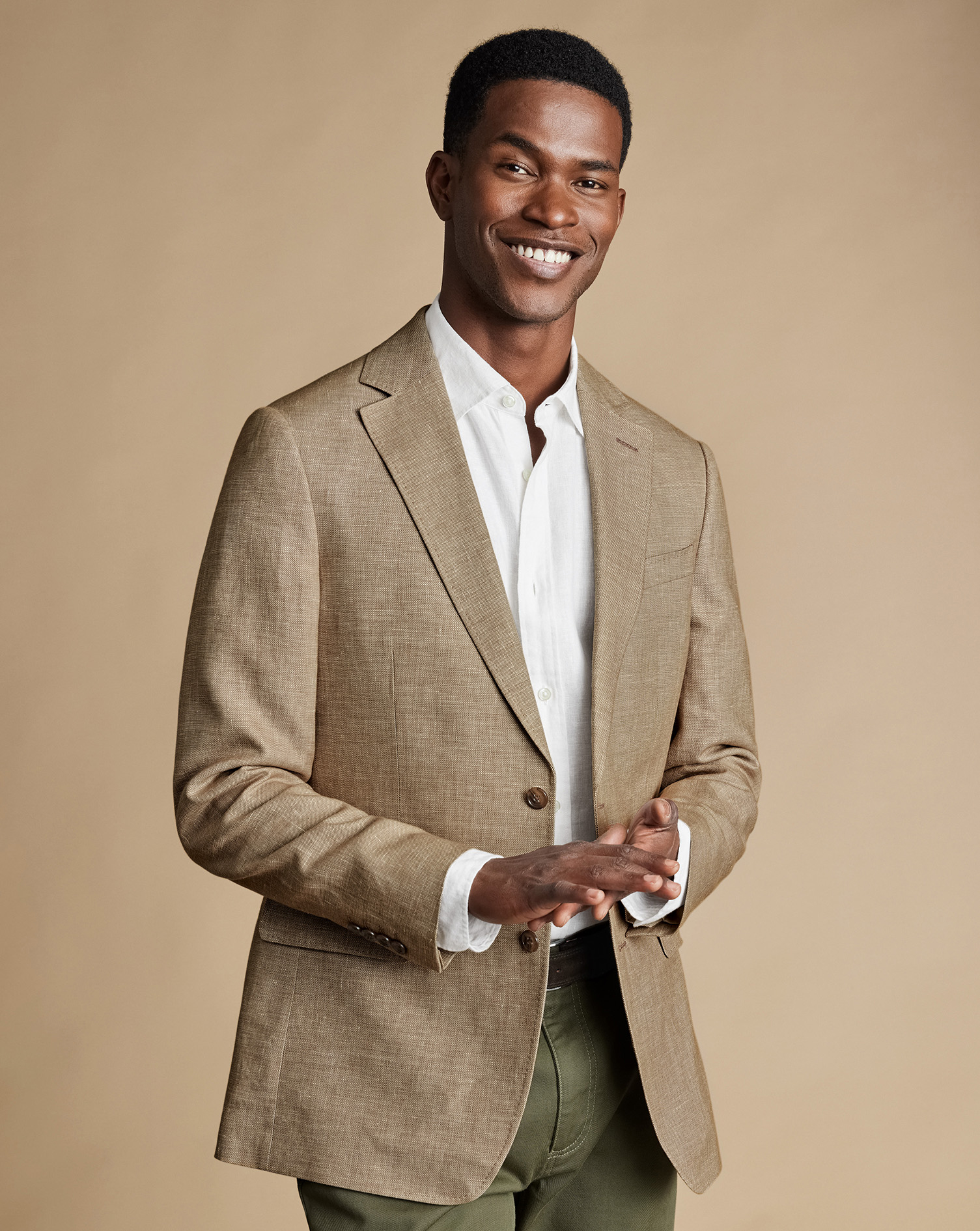 Men's Charles Tyrwhitt Linen Cotton na Jacket - Taupe Neutral Size 44L
