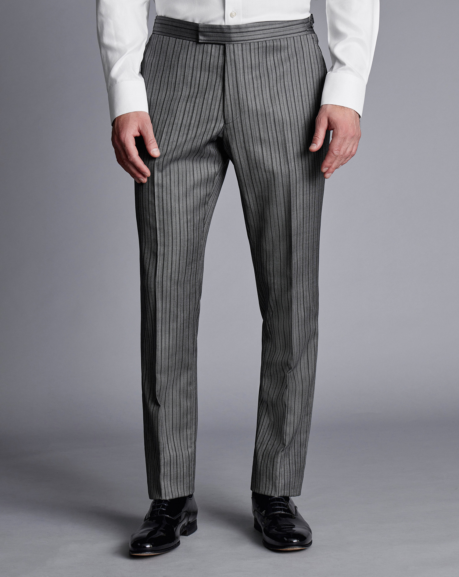 Men's Charles Tyrwhitt Morning Suit Stripe Trousers - Grey Black Size W34 L34 Wool
