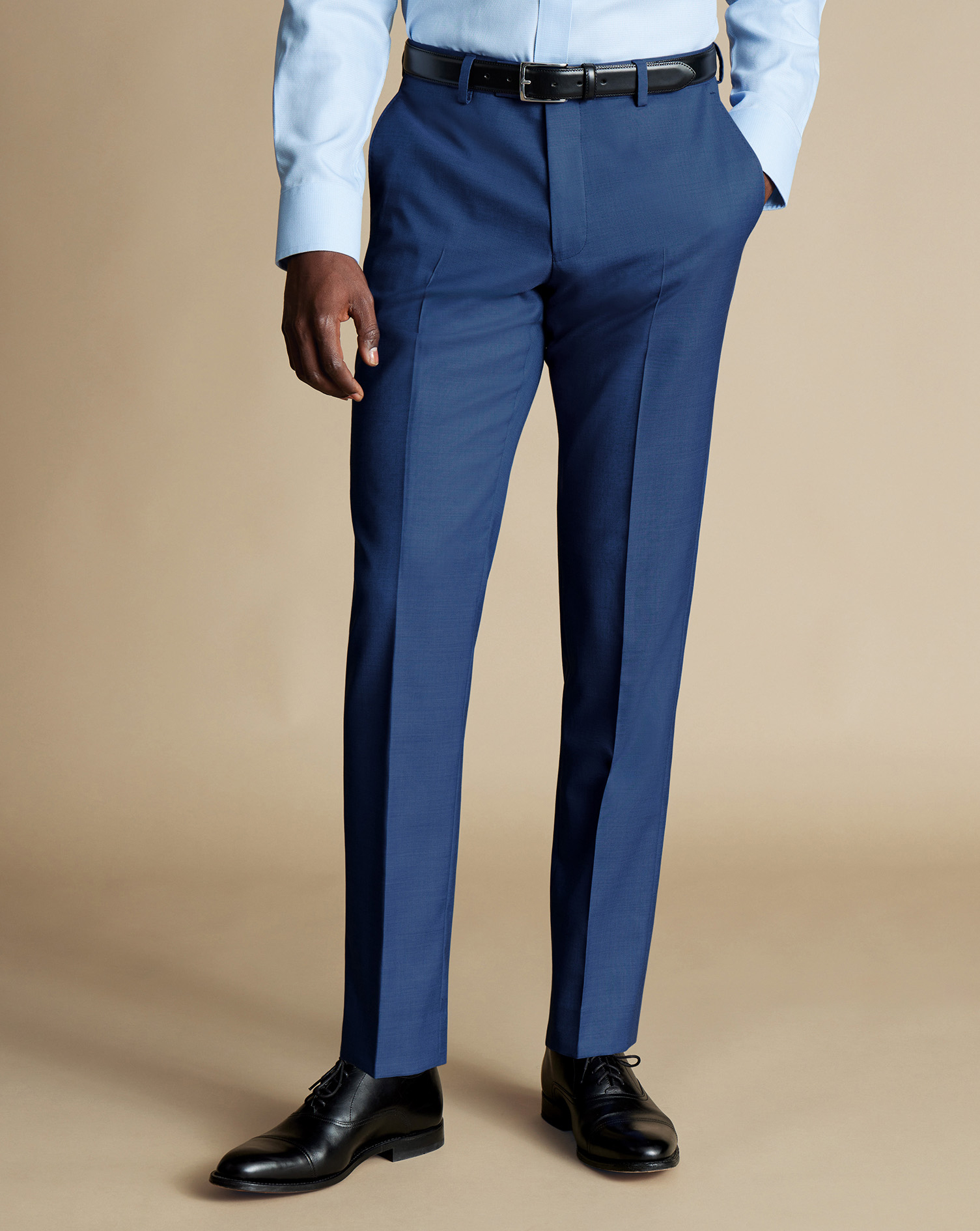 Men's Charles Tyrwhitt Ultimate Performance Sharkskin Suit Trousers - Indigo Blue Size 42/34
