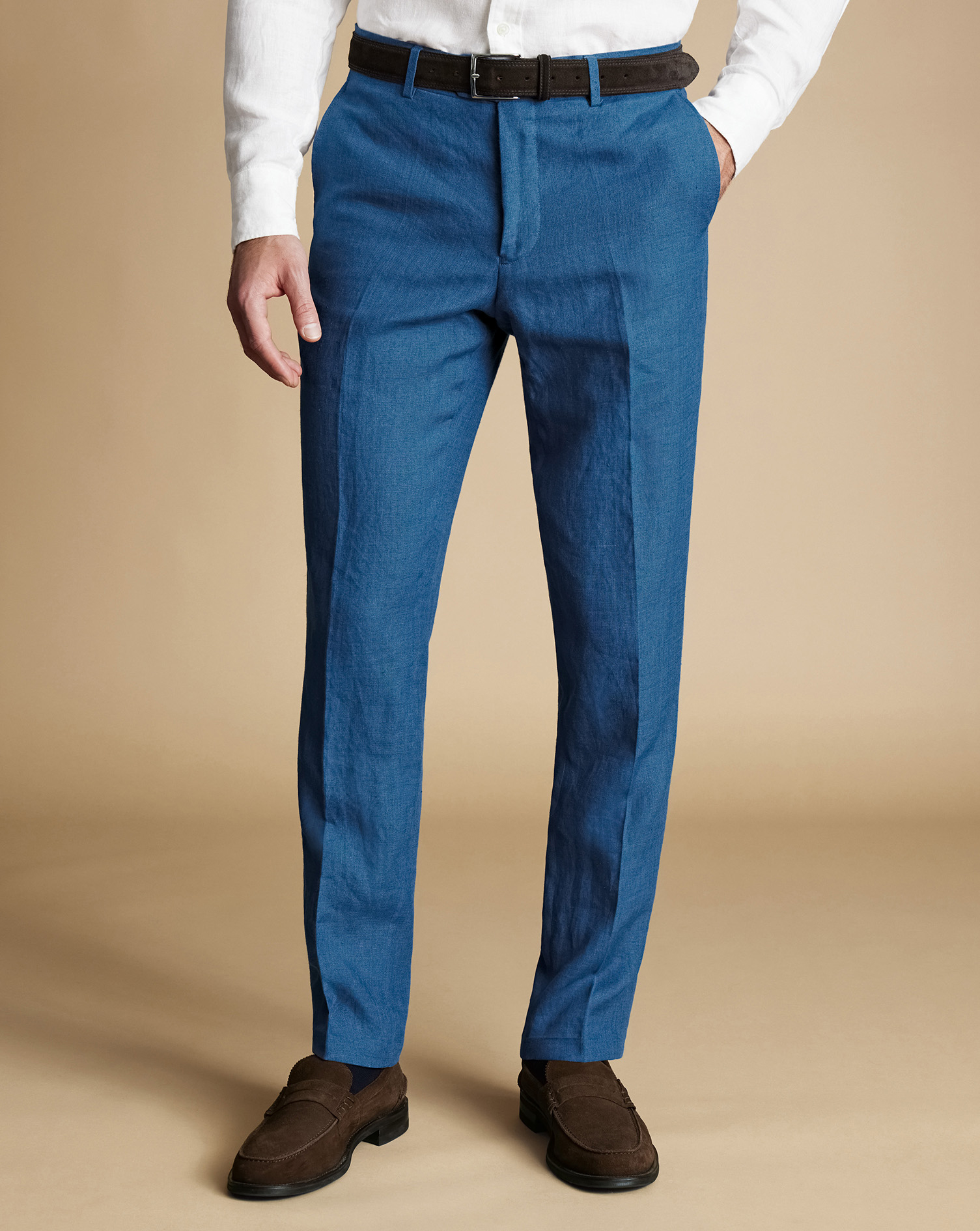 Men's Charles Tyrwhitt Trousers - Royal Blue Size W36 L32 Linen

