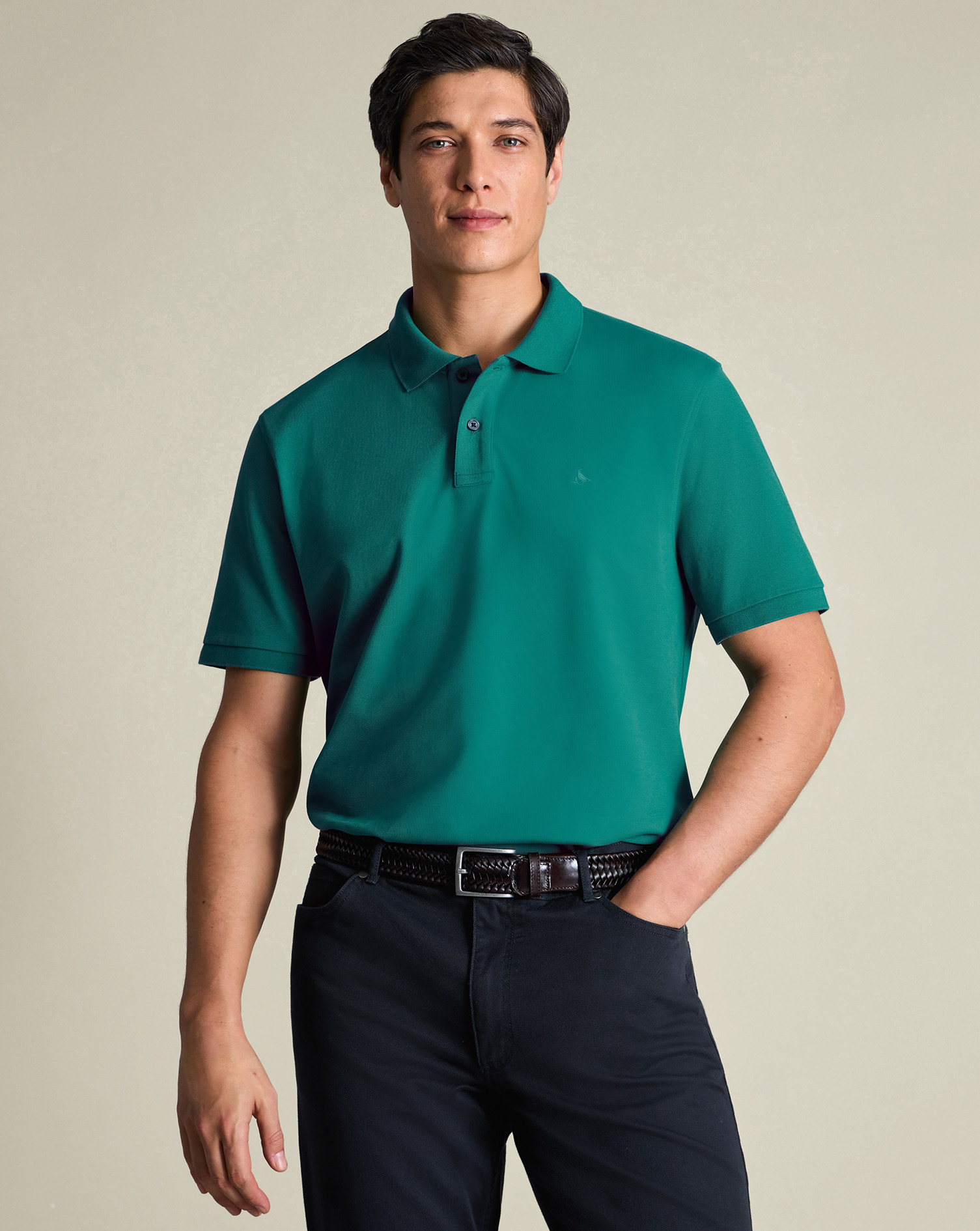 Men's Charles Tyrwhitt Pique Polo Shirt - Green Size Medium Cotton