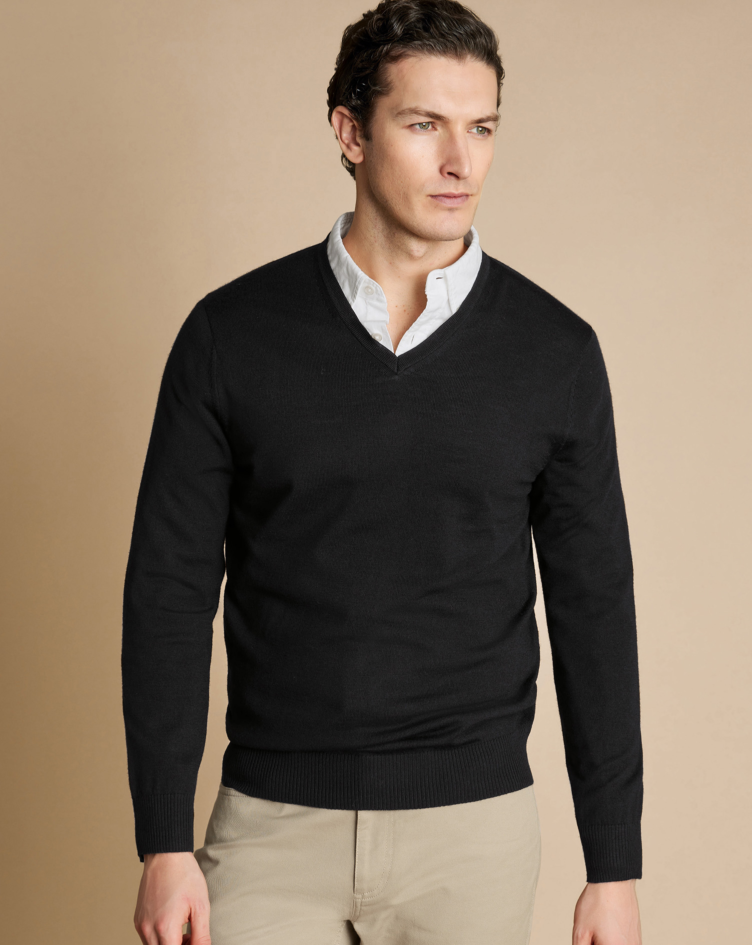 Men's Charles Tyrwhitt V-Neck Sweater - Black Size XXL Merino
