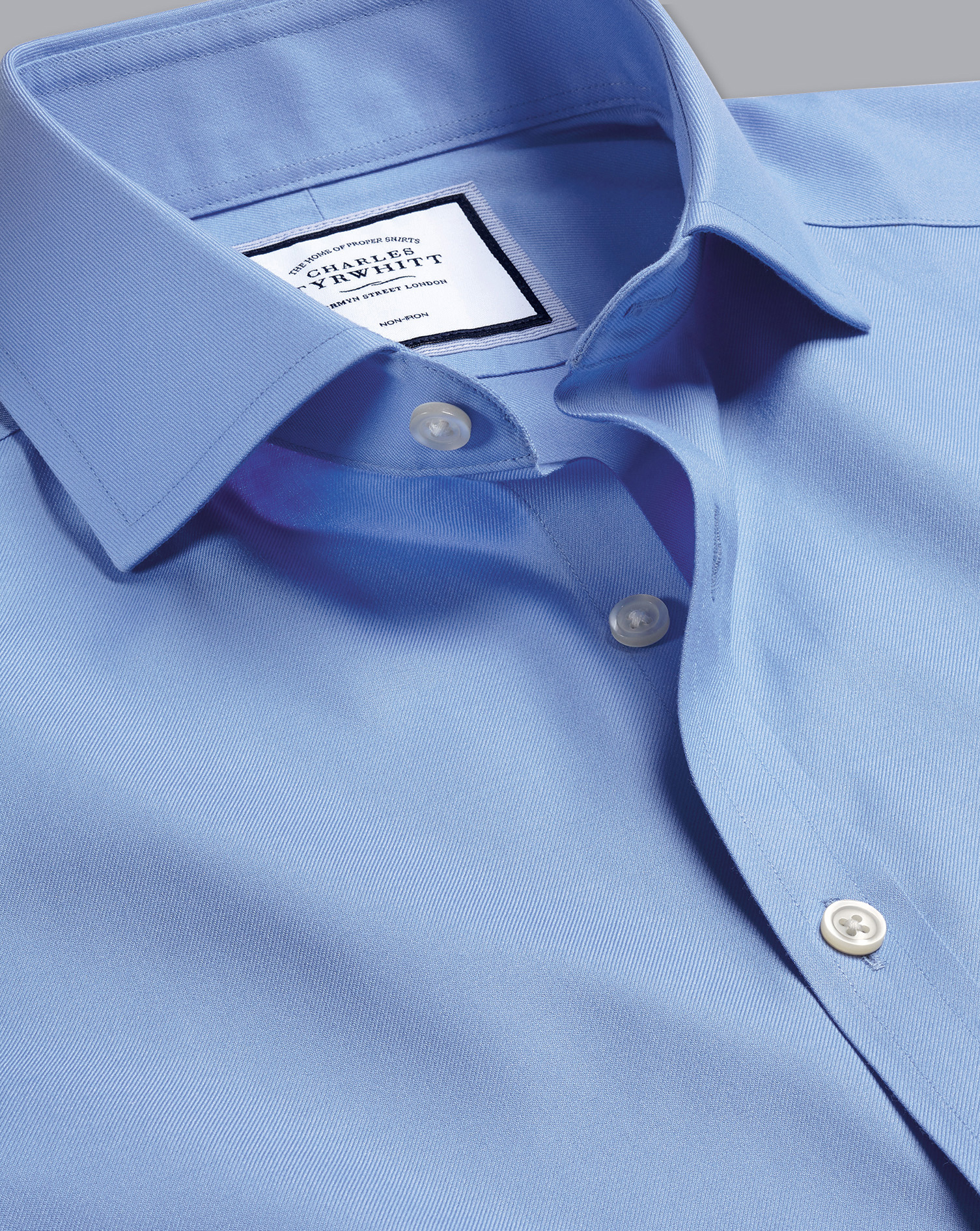 Men's Charles Tyrwhitt Cutaway Collar Non-Iron Twill Dress Shirt - Cornflower Blue French Cuff Size 