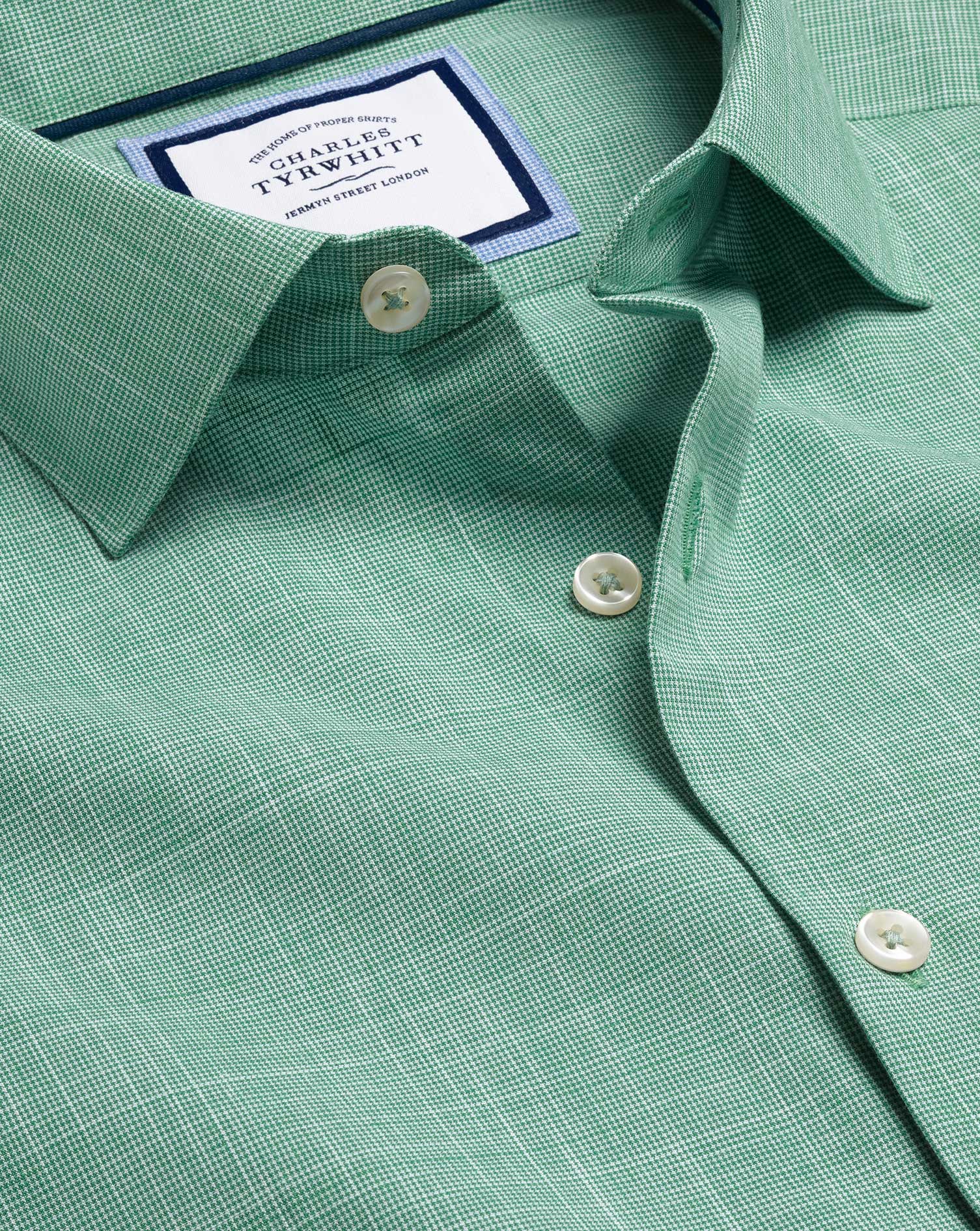 Business Casual Collar Cotton Slub Dress Shirt - Green Single Cuff Size 17/35