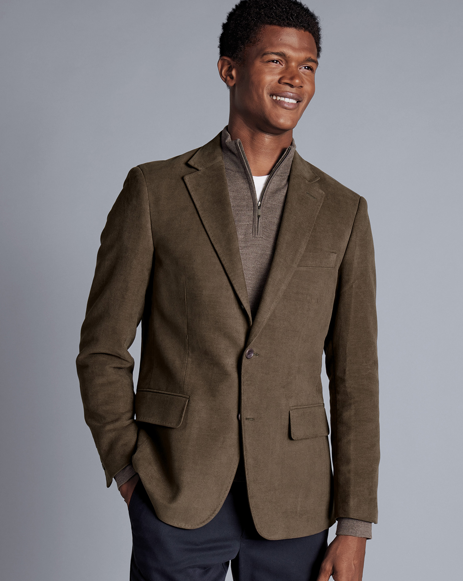 Men's Charles Tyrwhitt Italian Moleskin Jacket - Mocha Brown Size 36S Cotton
