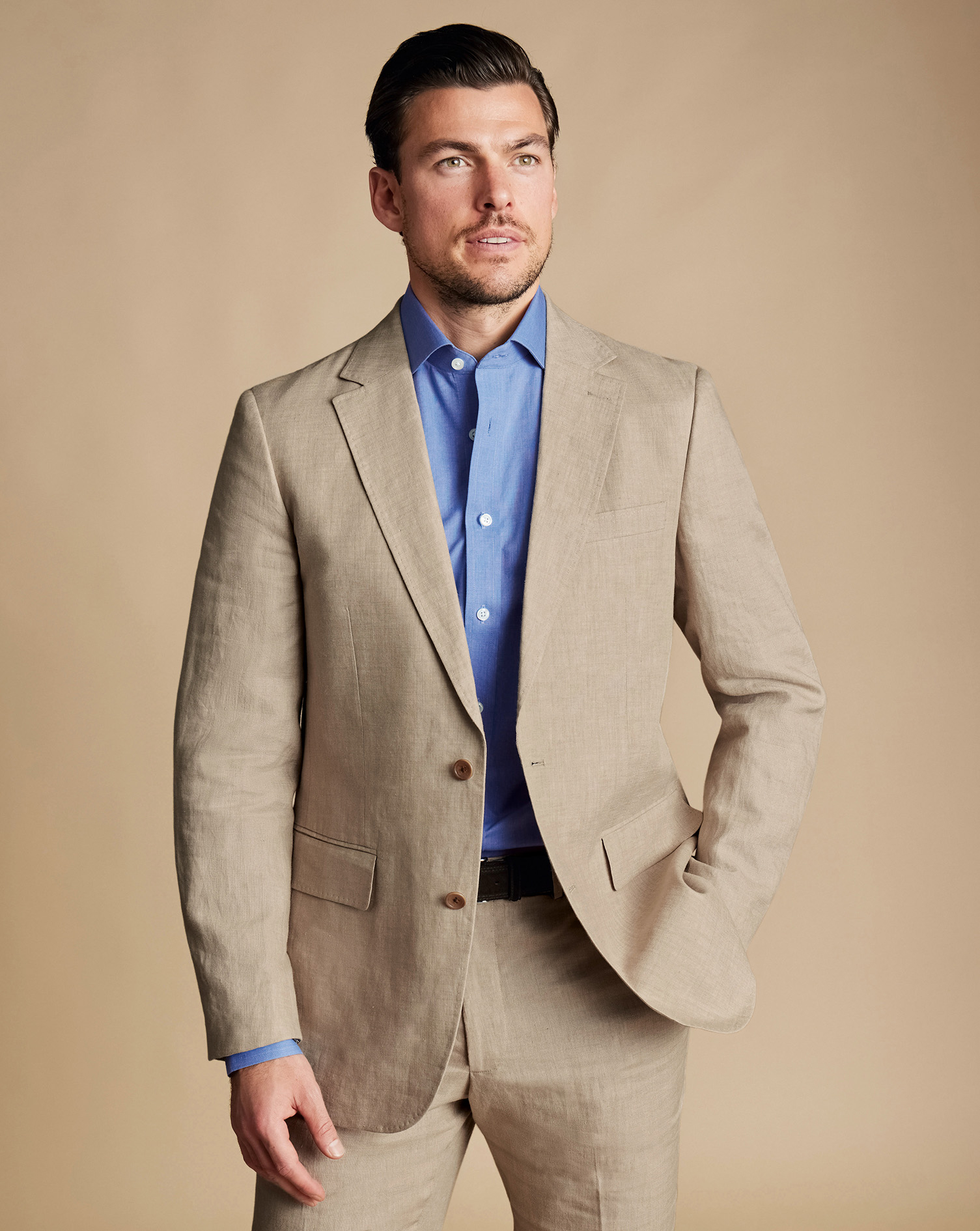 Men's Charles Tyrwhitt na Jacket - Taupe Neutral Size 48L Linen
