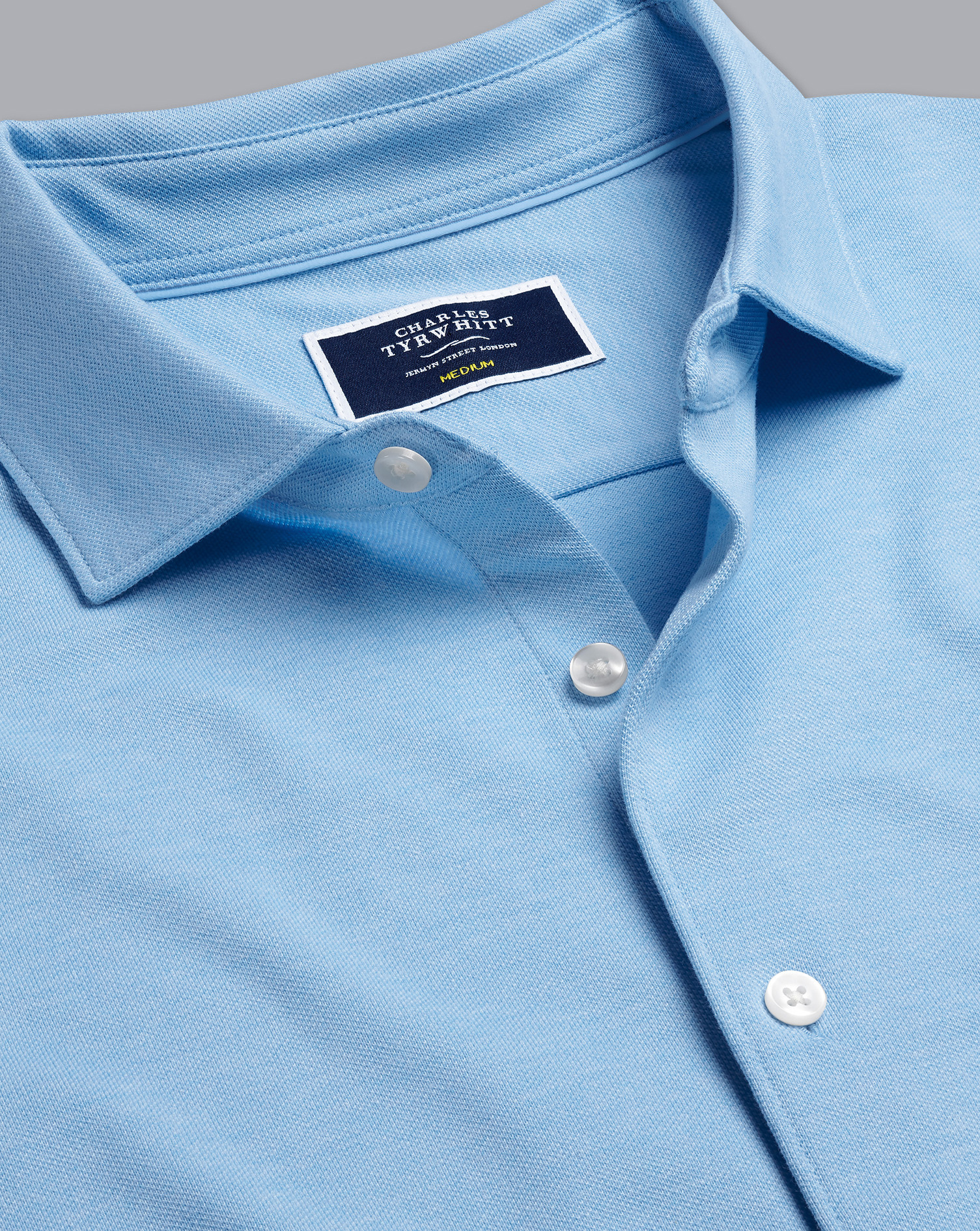 Men's Charles Tyrwhitt Pique Jersey Casual Shirt - Sky Blue Size XXXL Cotton
