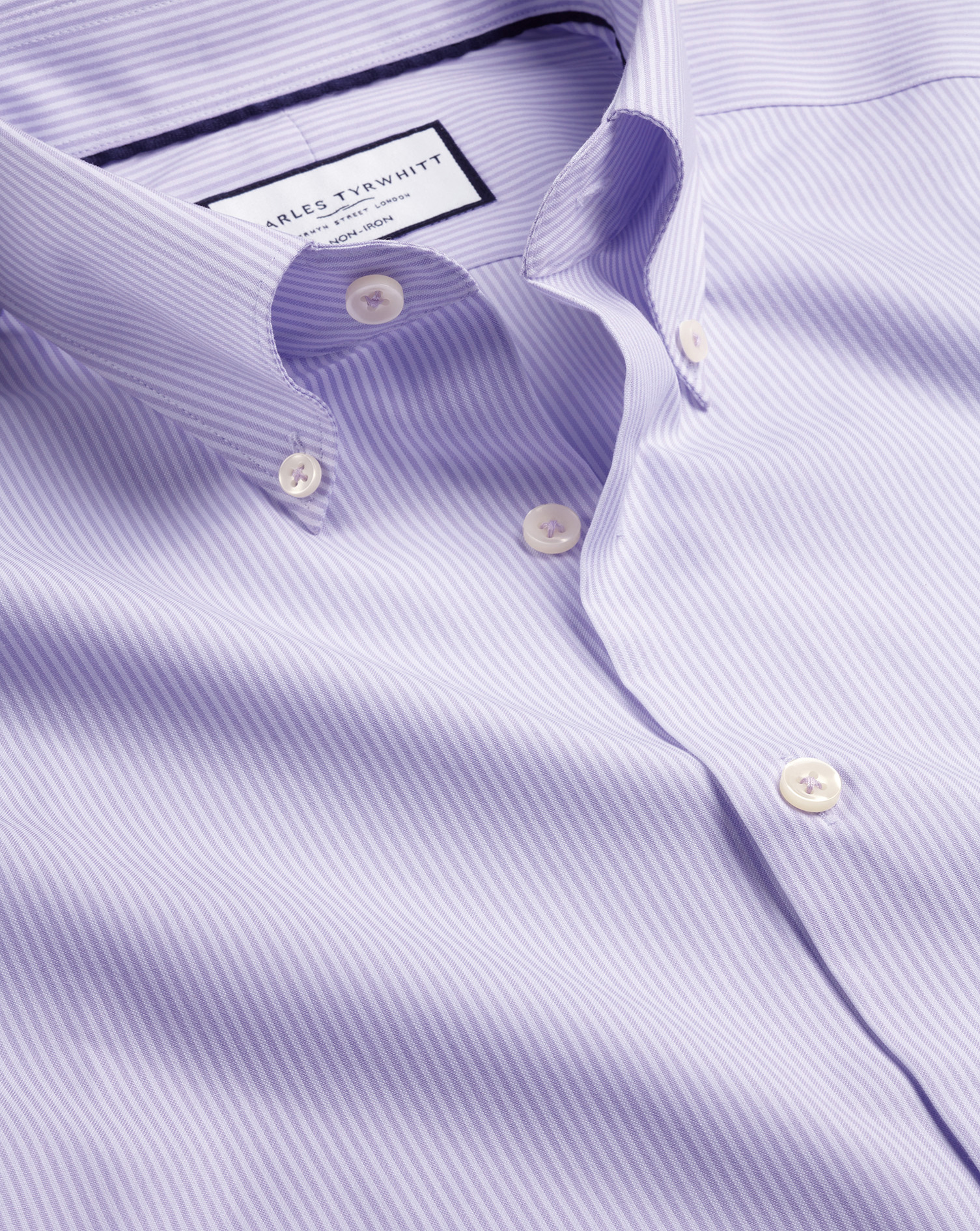 Charles Tyrwhitt Men's  Button-down Collar Non-iron Stripe Oxford Dress Shirt In Purple