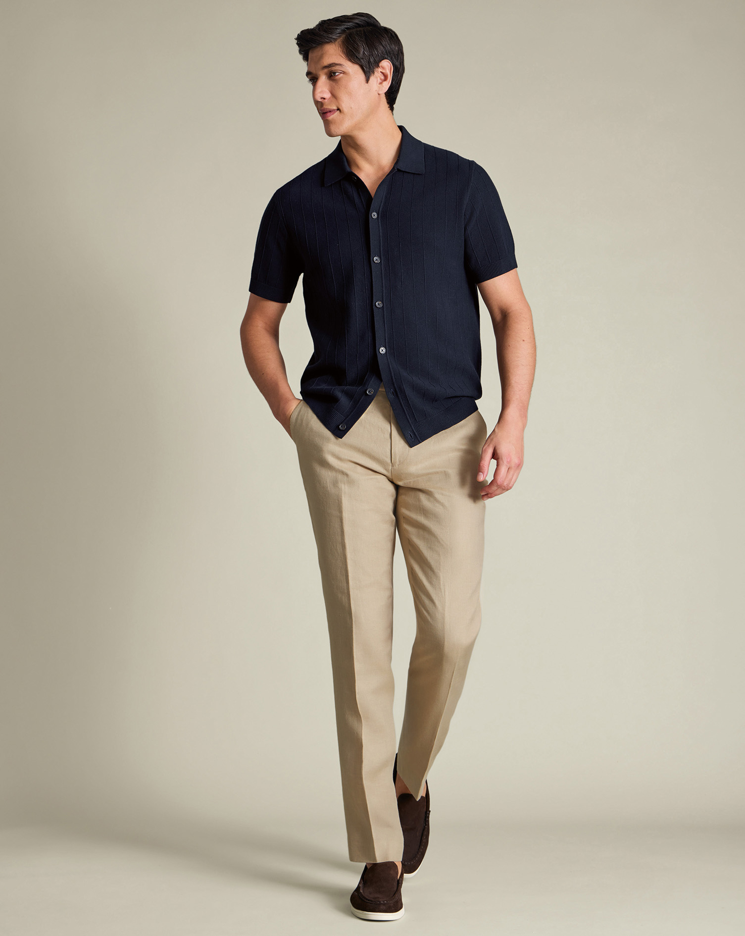 Men's Pure Linen Trousers â Taupe Grey, 36/34 by Charles Tyrwhitt