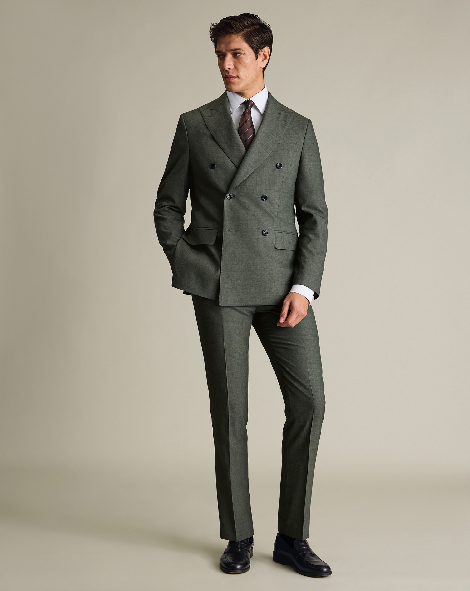 Double Breasted Ultimate Performance Sharkskin Suit - Sage Green