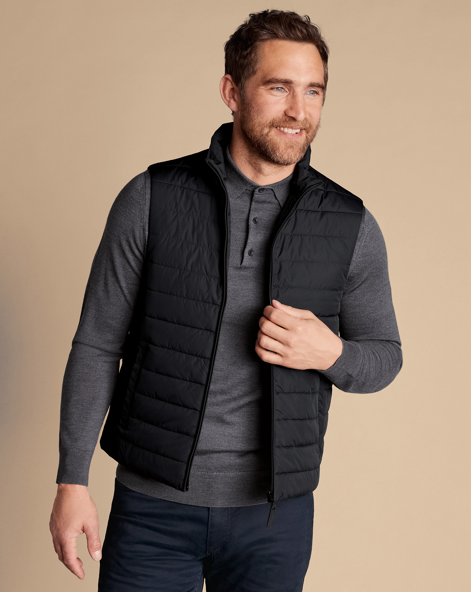 Men's Charles Tyrwhitt Lightweight Gilet - Black na Jacket Size XL Polyester
