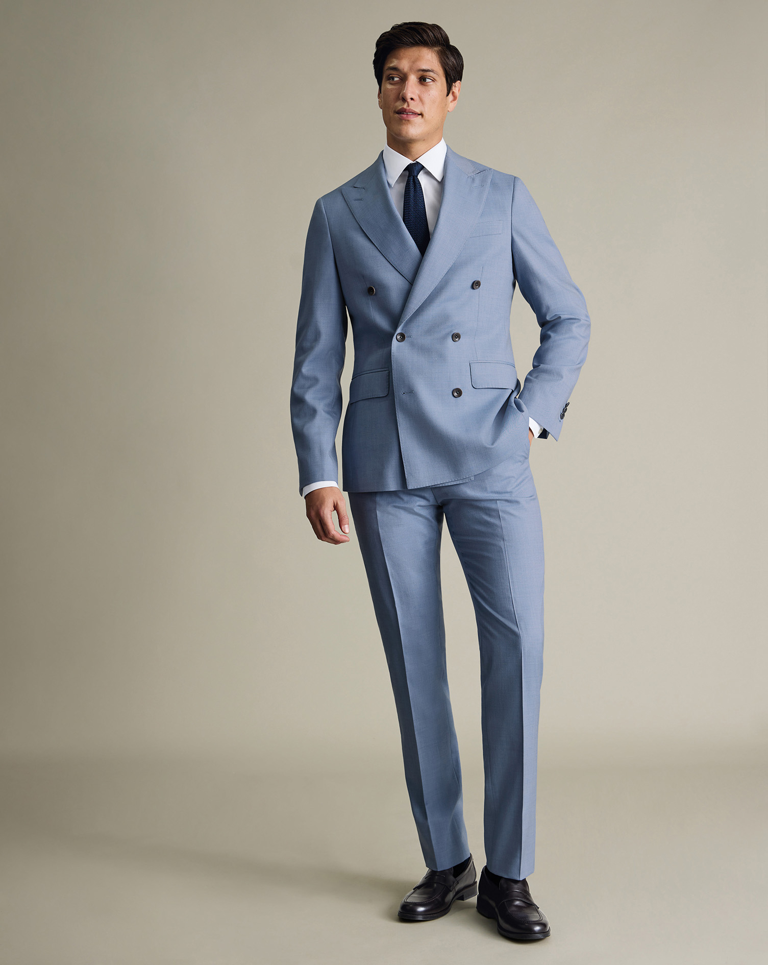 Double Breasted Ultimate Performance Sharkskin Suit - Light Blue