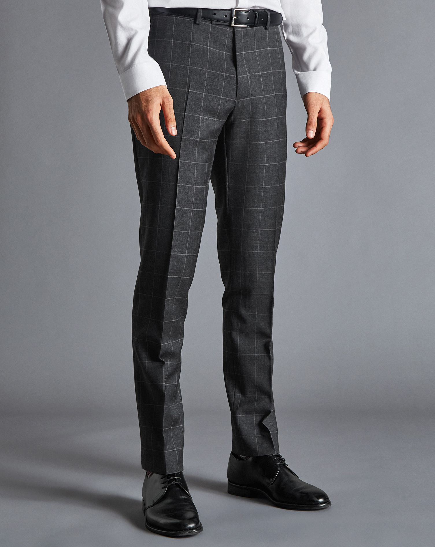 Men's Charles Tyrwhitt Windowpane Check Suit Trousers - Grey Size 32/38 Wool
