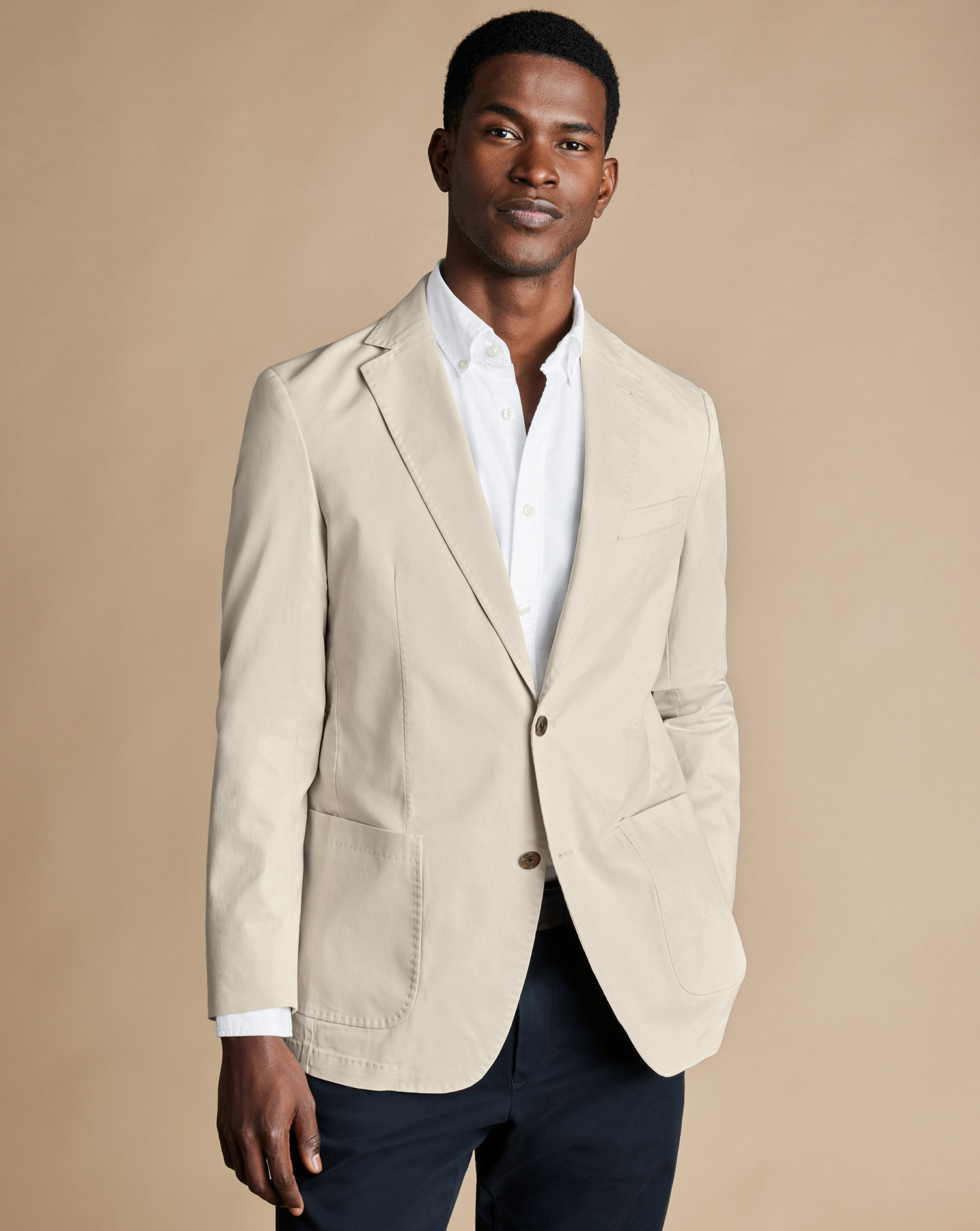 Men's Charles Tyrwhitt Stretch na Jacket - Cream Neutral Size 40R Cotton
