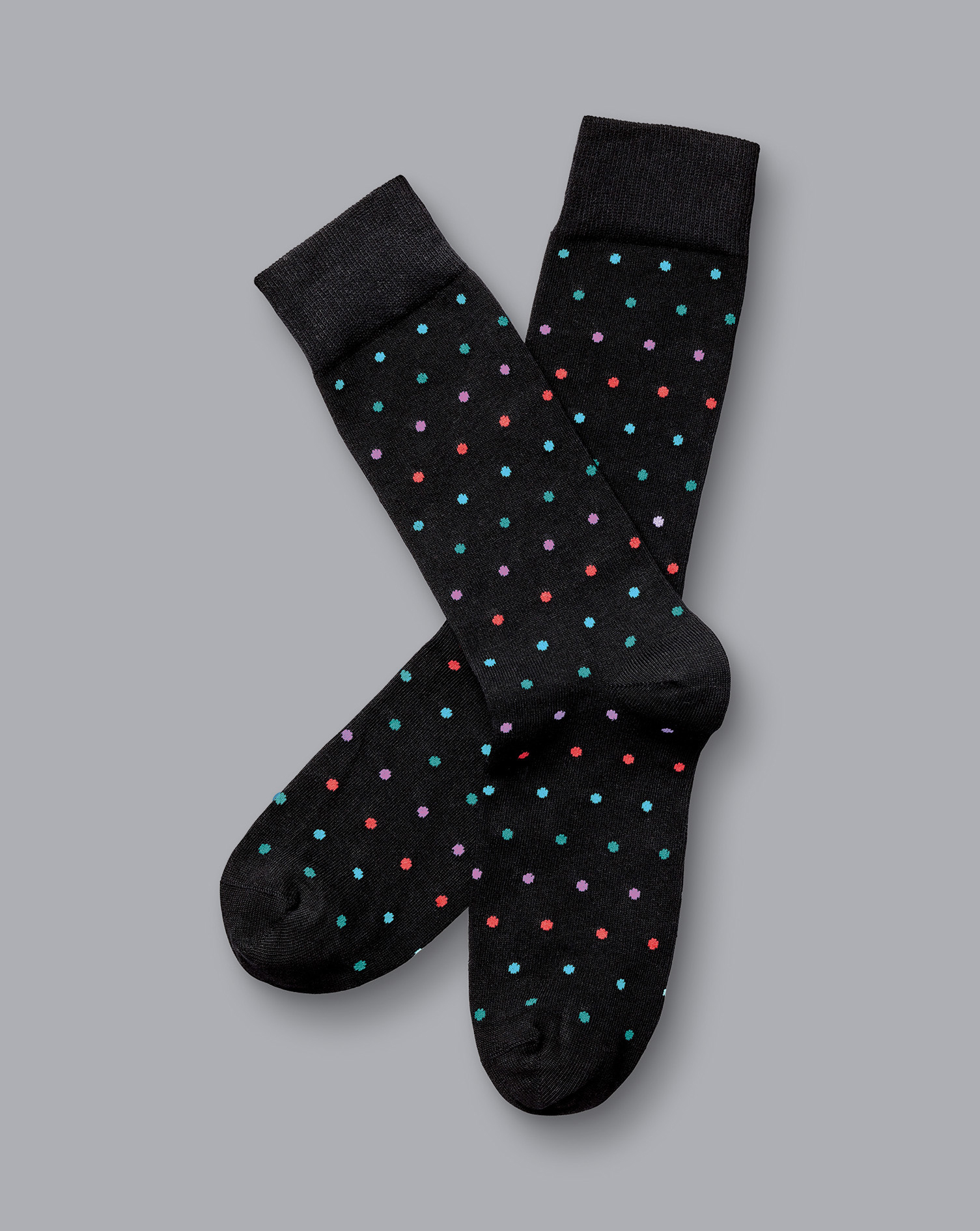 Men's Charles Tyrwhitt Multi Spot Socks - Black Size 10.5-13 Cotton
