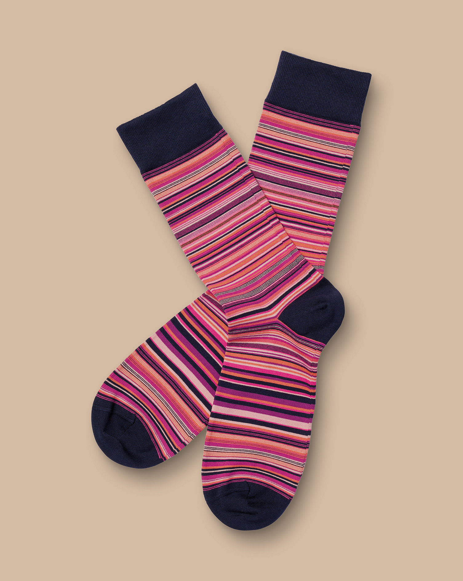 Men's Charles Tyrwhitt Multi Fine Stripe Socks - Bright Pink Size 6-10 Cotton
