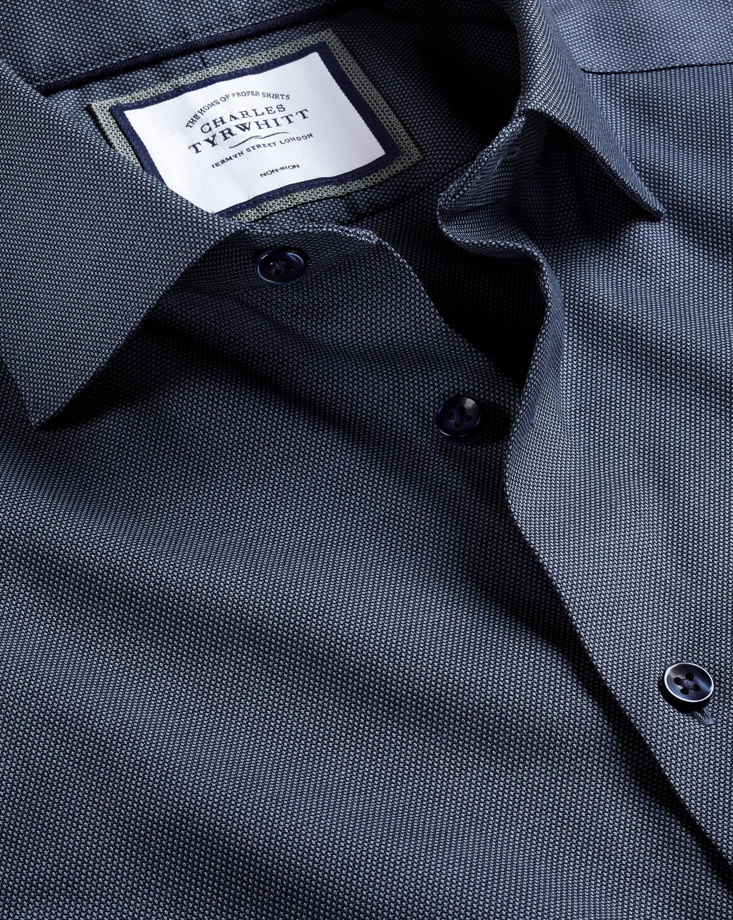 Men's Charles Tyrwhitt Semi-Cutaway Collar Non-Iron Stretch Texture Dress Shirt - Denim Blue Single 