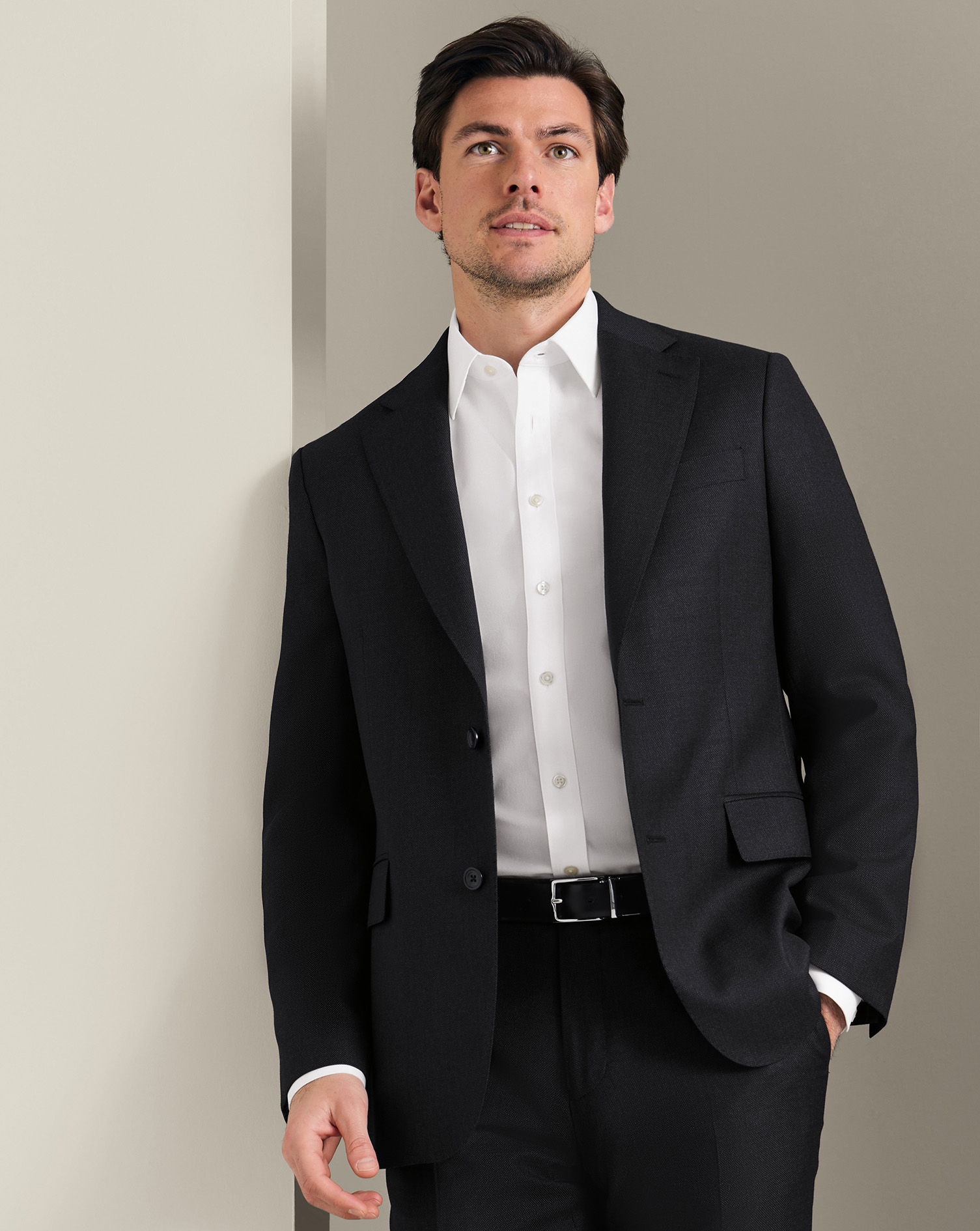 Men's Italian Luxury Birdseye Suit Jacket - Charcoal Black, 46R by Charles Tyrwhitt