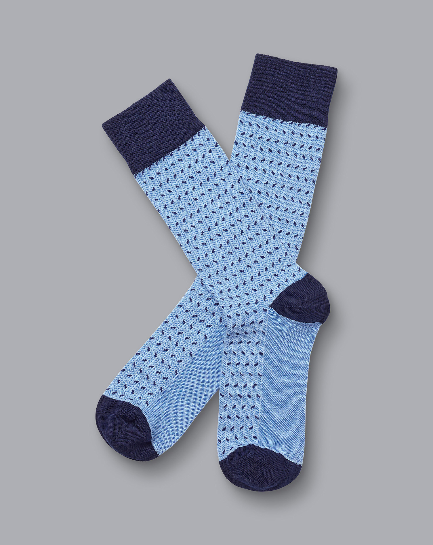 Men's Charles Tyrwhitt Mini Herringbone Socks - Cornflower Blue Size Large Cotton
