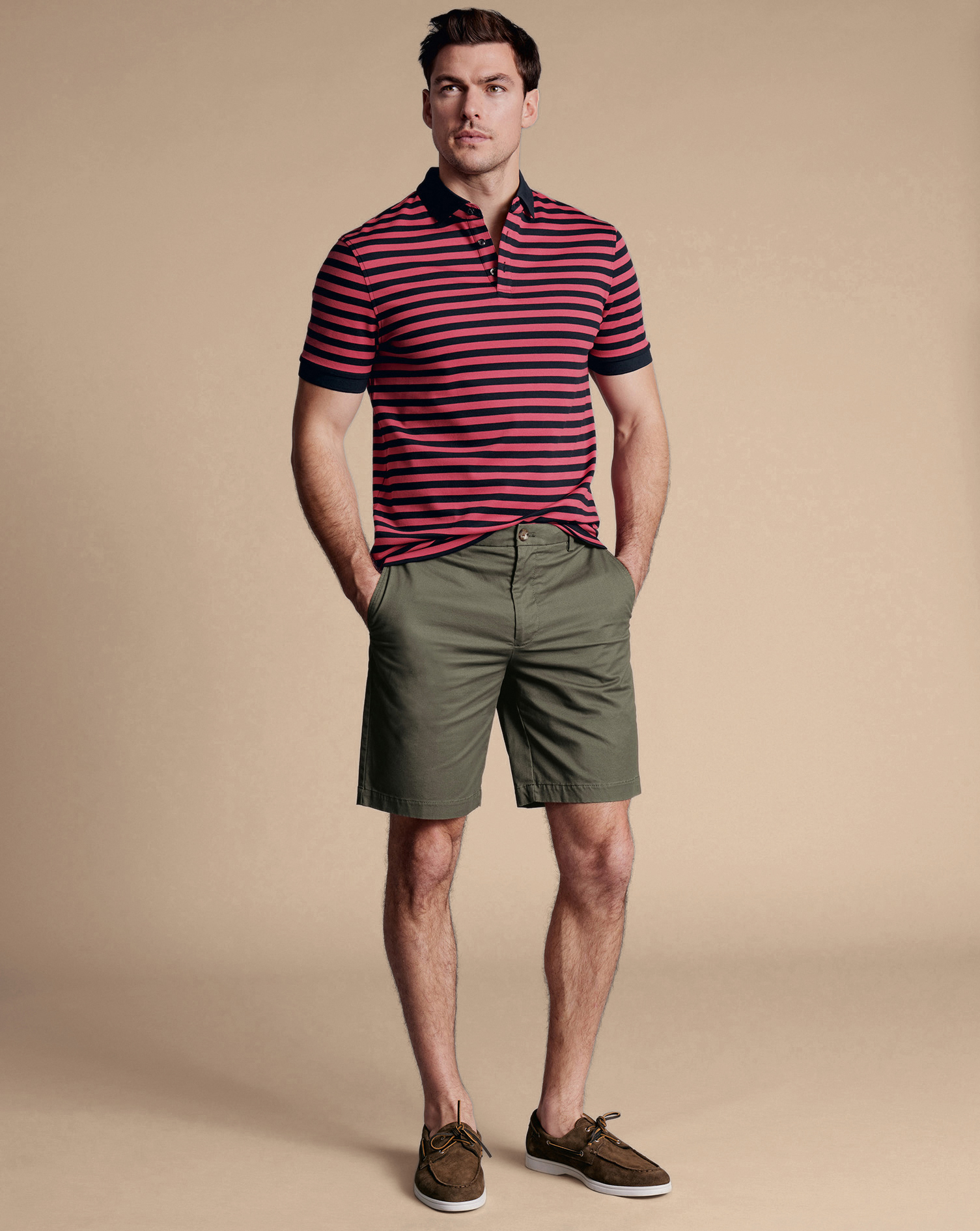Men's Charles Tyrwhitt Shorts - Olive Green Size 38 Cotton

