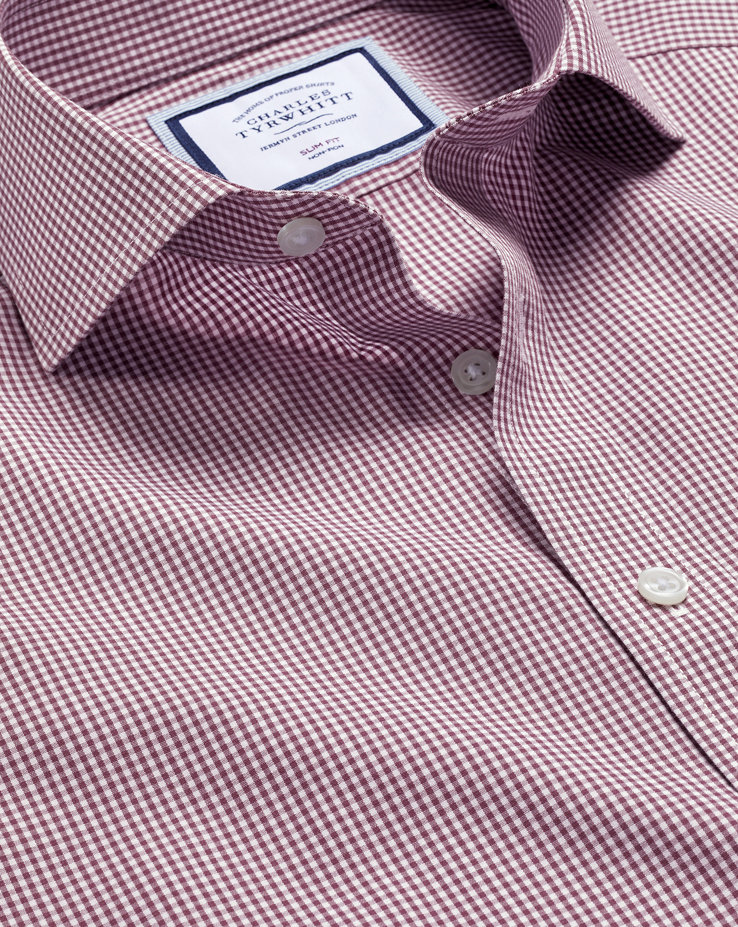 Men's Charles Tyrwhitt Cutaway Collar Non-Iron Mini Gingham Check Dress Shirt - Claret Pink Single C