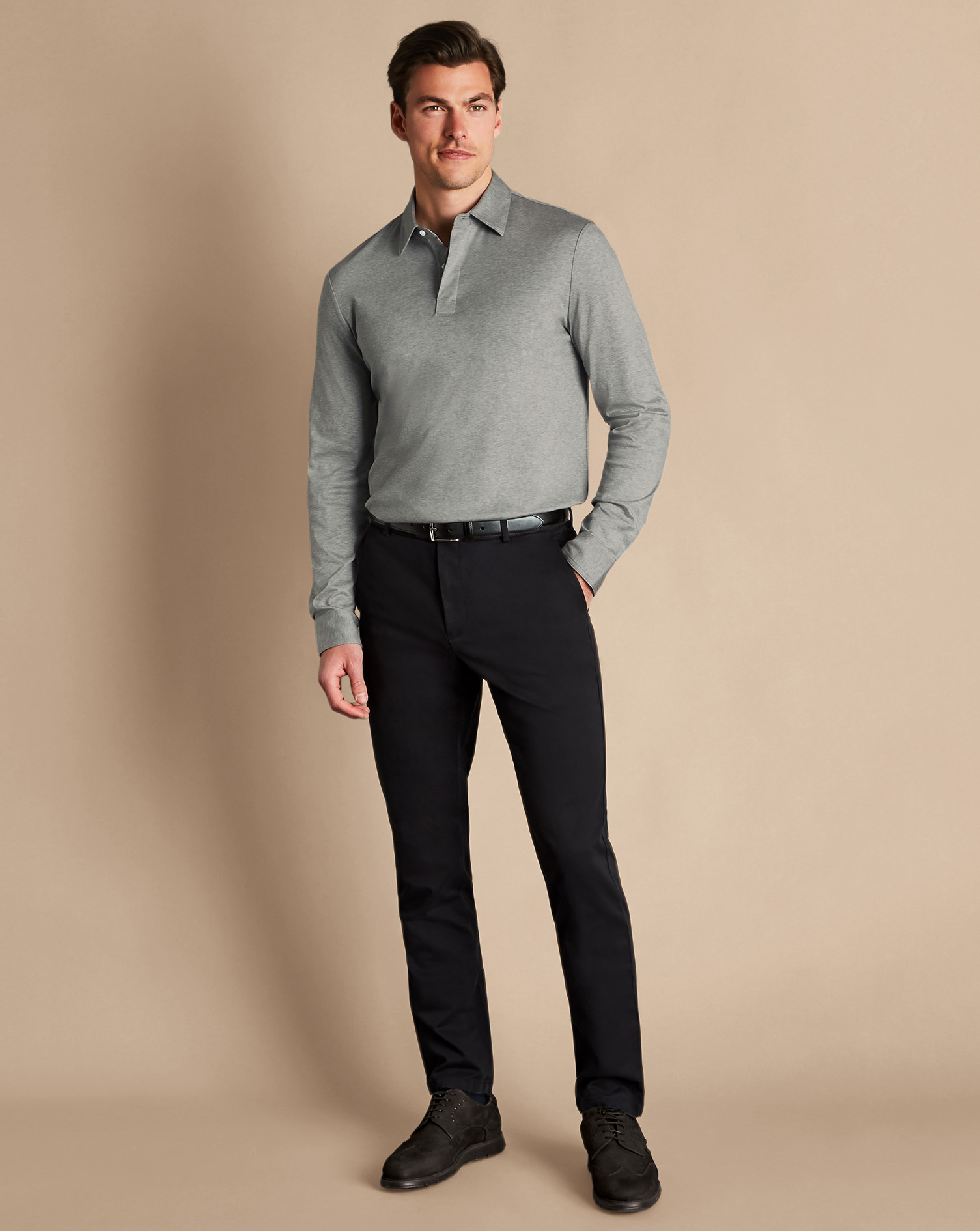 Men's Charles Tyrwhitt Ultimate Non-Iron Chino Pants - Black Size W32 L32 Cotton

