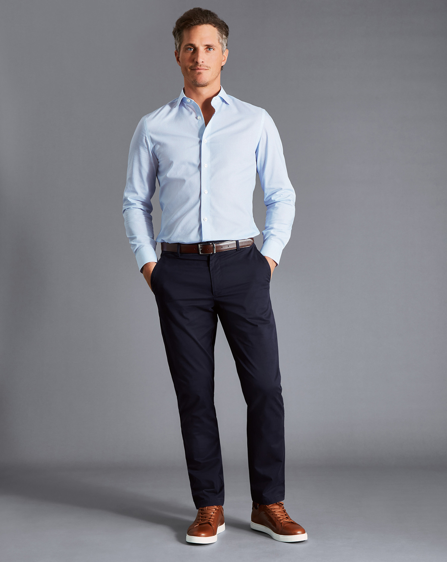 Men's Charles Tyrwhitt Lightweight Trousers - Navy Blue Size W40 L32 Cotton
