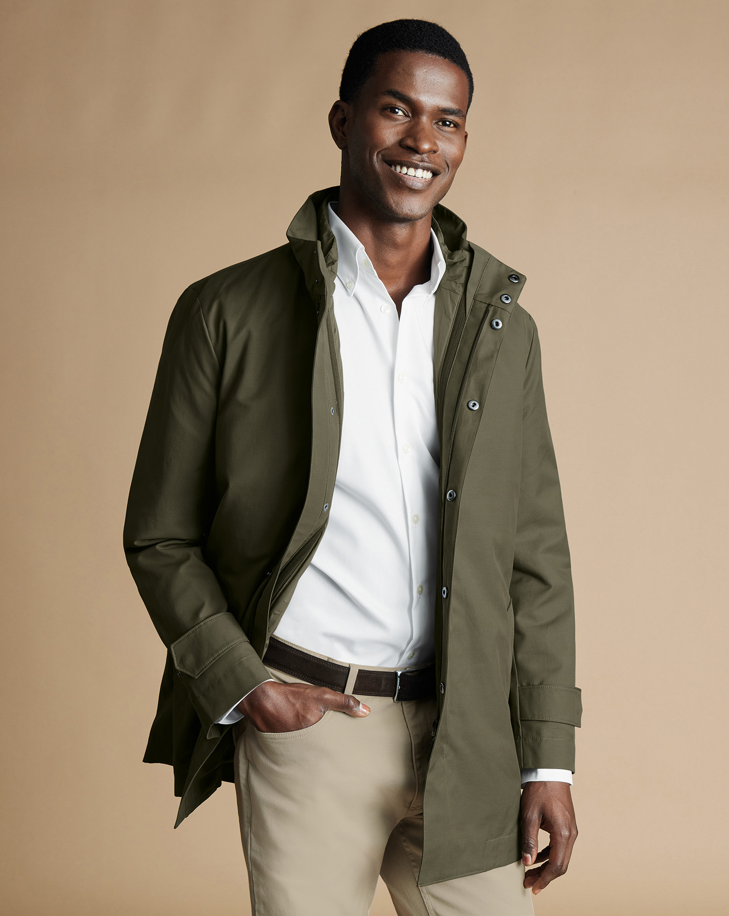 Men's Charles Tyrwhitt 3-In-1 Rain Mac - Olive Green na Jacket Size Medium Cotton
