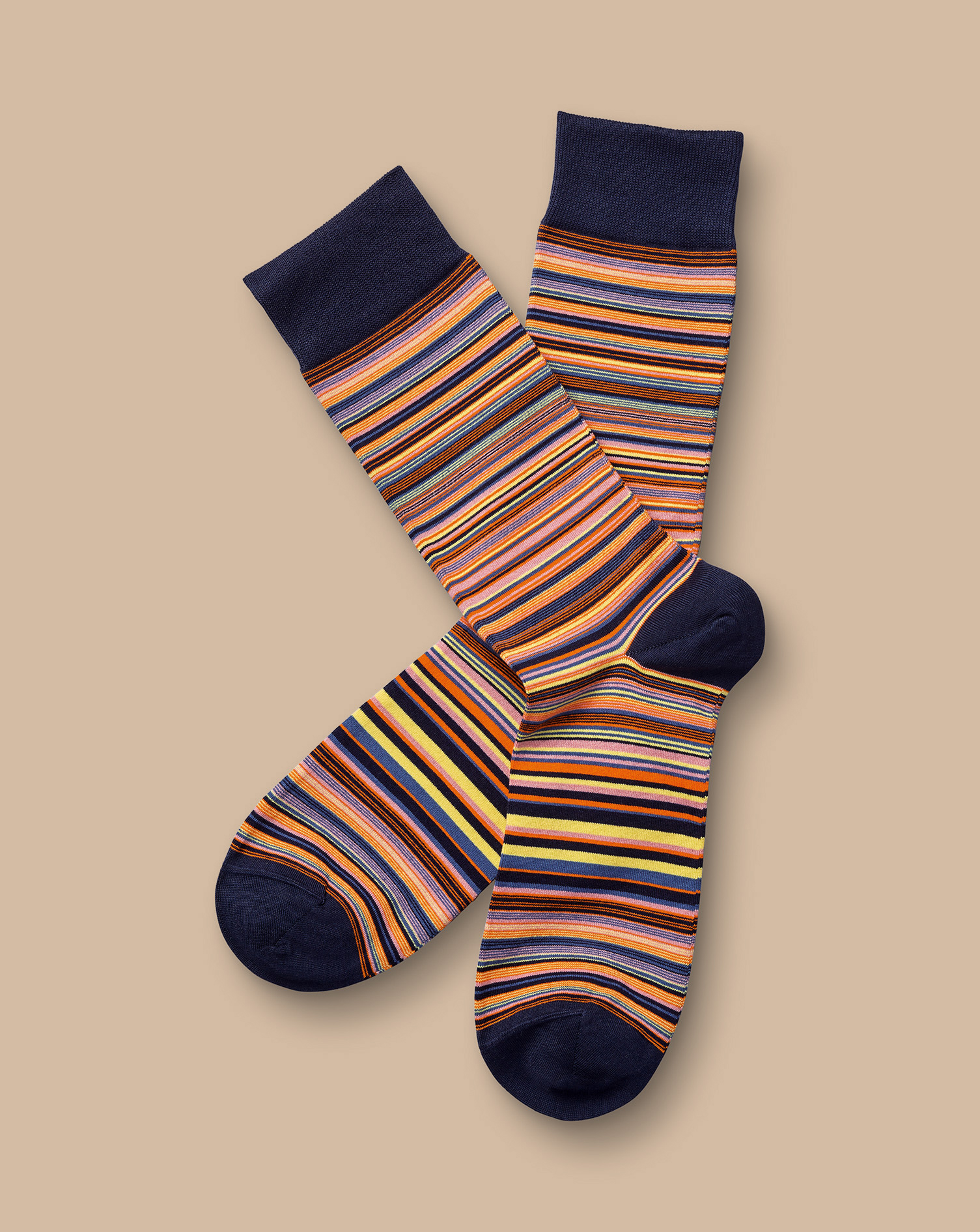 Men's Charles Tyrwhitt Multi Stripe Socks - Orange Size 6-10 Cotton
