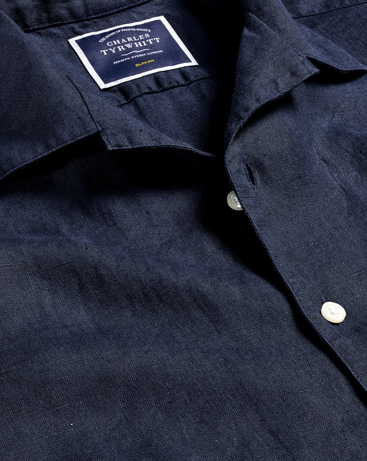 Men's Charles Tyrwhitt Revere Collar Pure Short Sleeve Casual Shirt - Navy Blue Single Cuff Size Sma