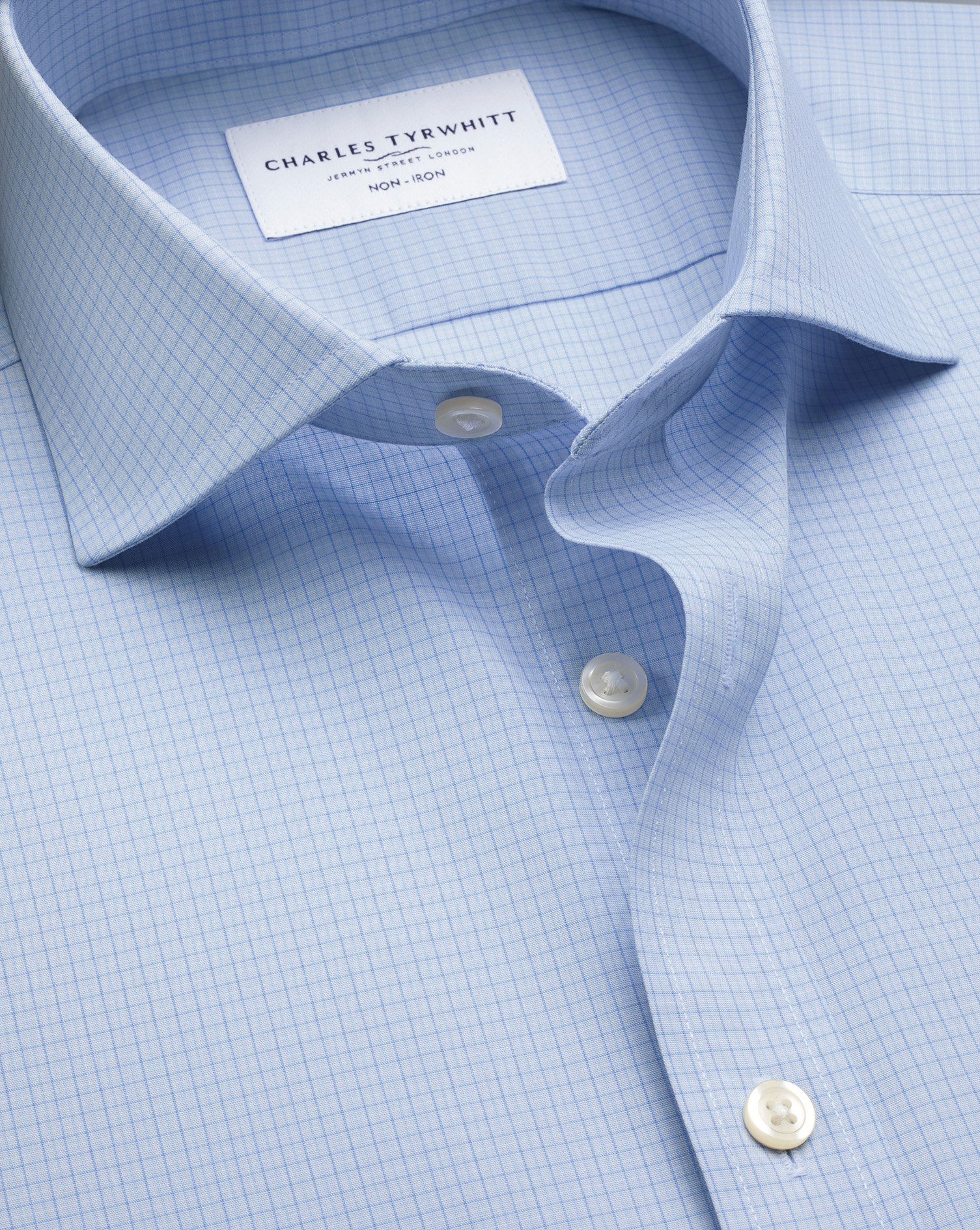 Non-Iron Poplin Grid Check Shirt - Mid Blue | Charles Tyrwhitt US