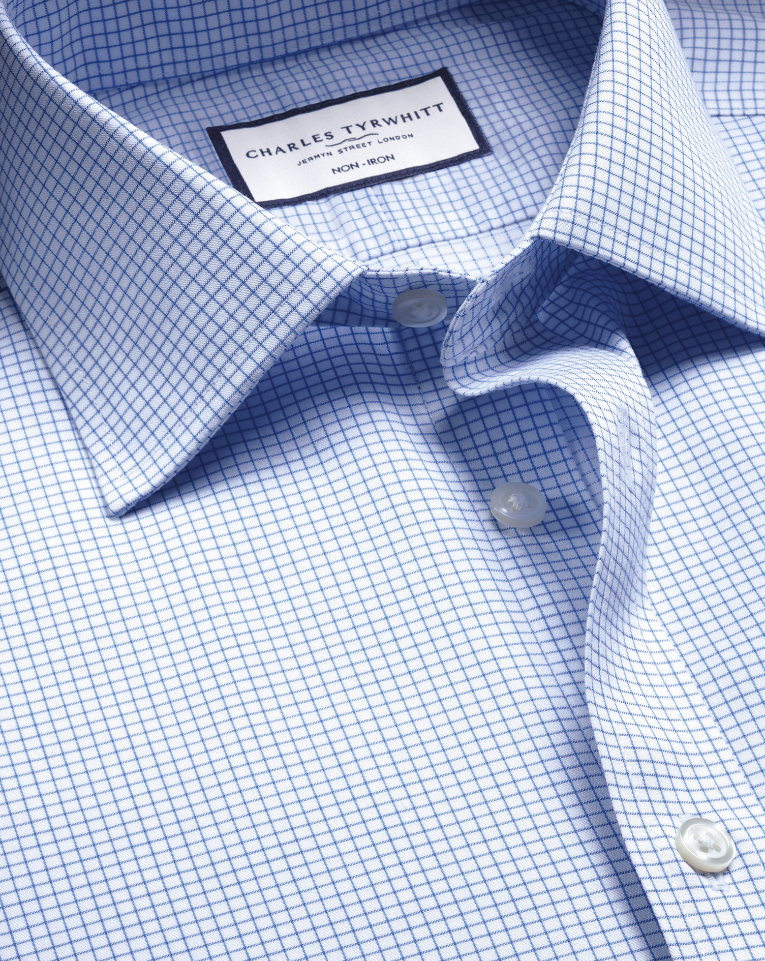 Charles Tyrwhitt Non-iron Twill Mini Grid Check Cotton Dress Shirt In Blue