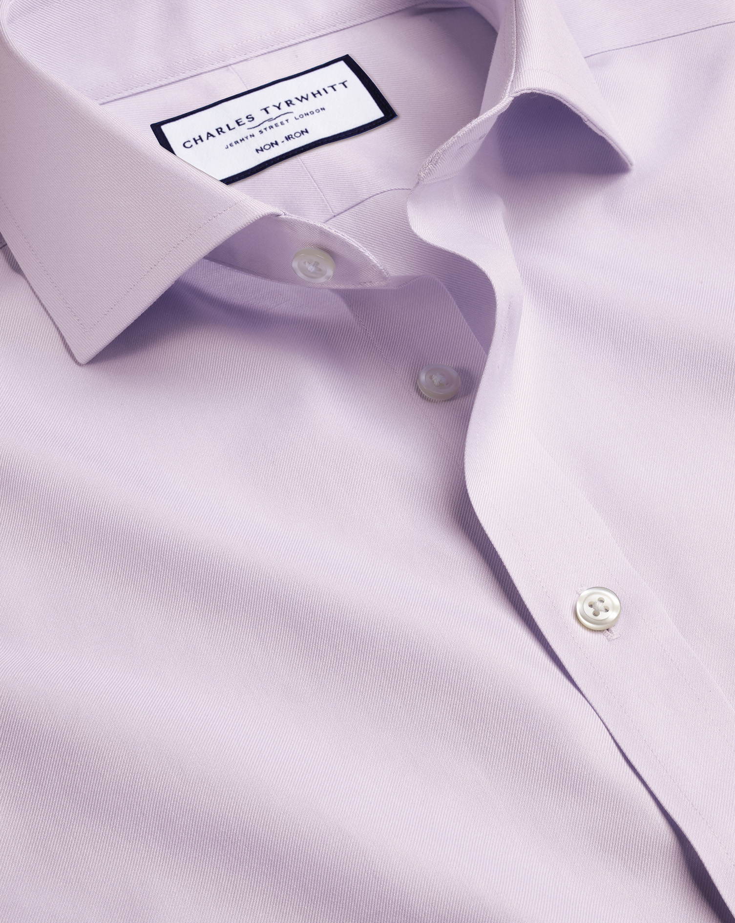 Men's Charles Tyrwhitt Cutaway Collar Non-Iron Twill Dress Shirt - Lilac Purple Single Cuff Size Lar