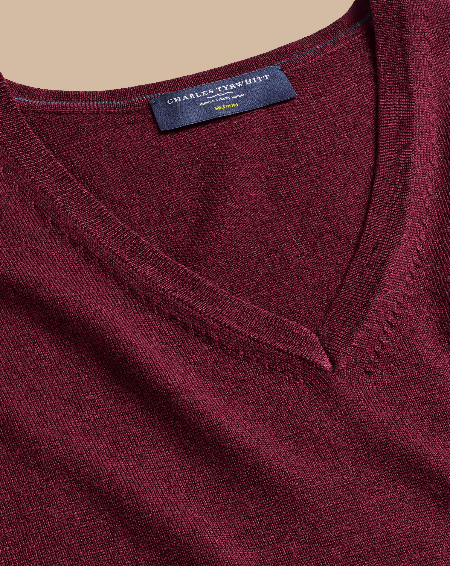 Men's Charles Tyrwhitt V-Neck Sweater - Burgundy Red Size Small Merino
