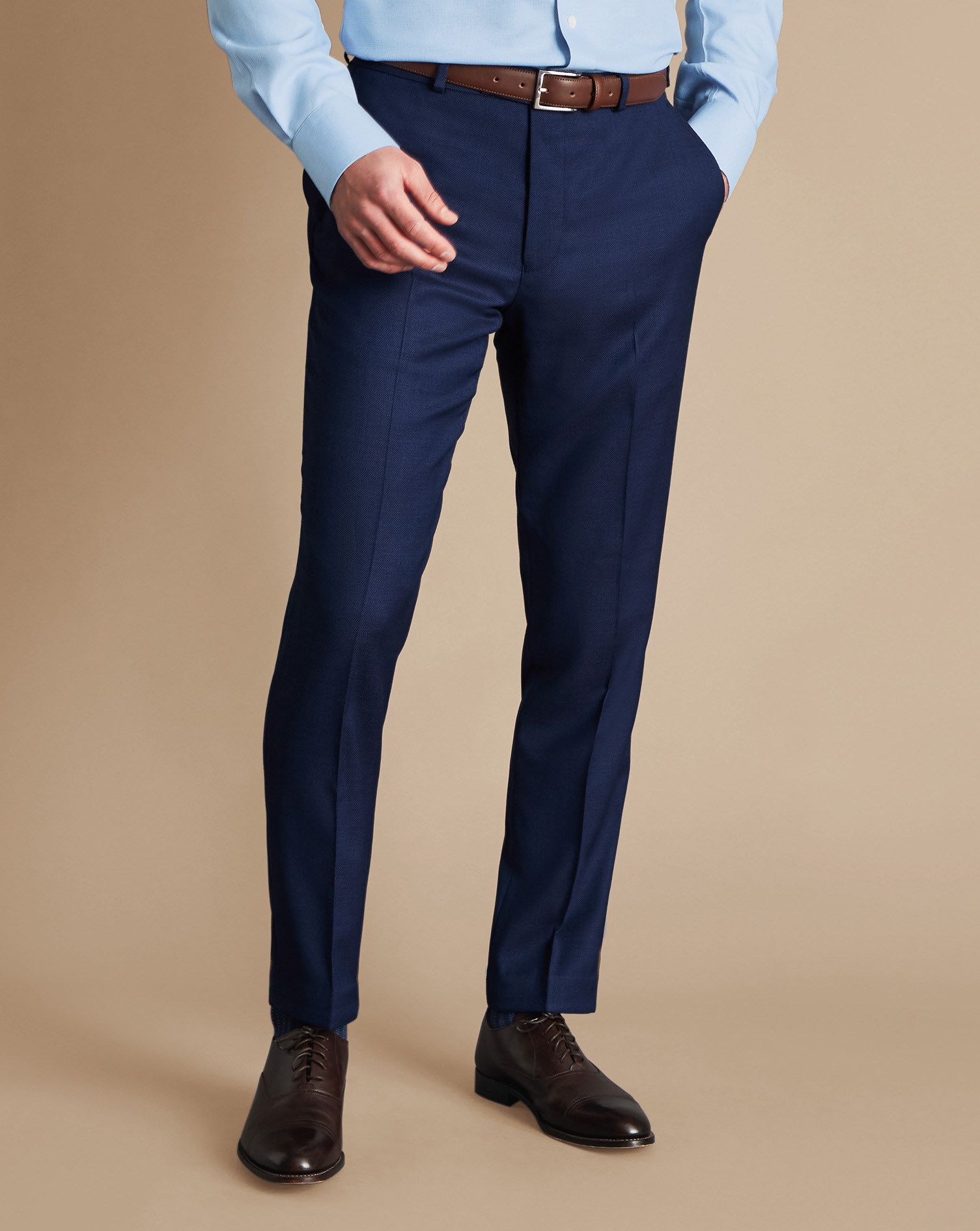 Men's Charles Tyrwhitt Ultimate Performance Birdseye Suit Trousers - Indigo Blue Size 32/30 Wool
