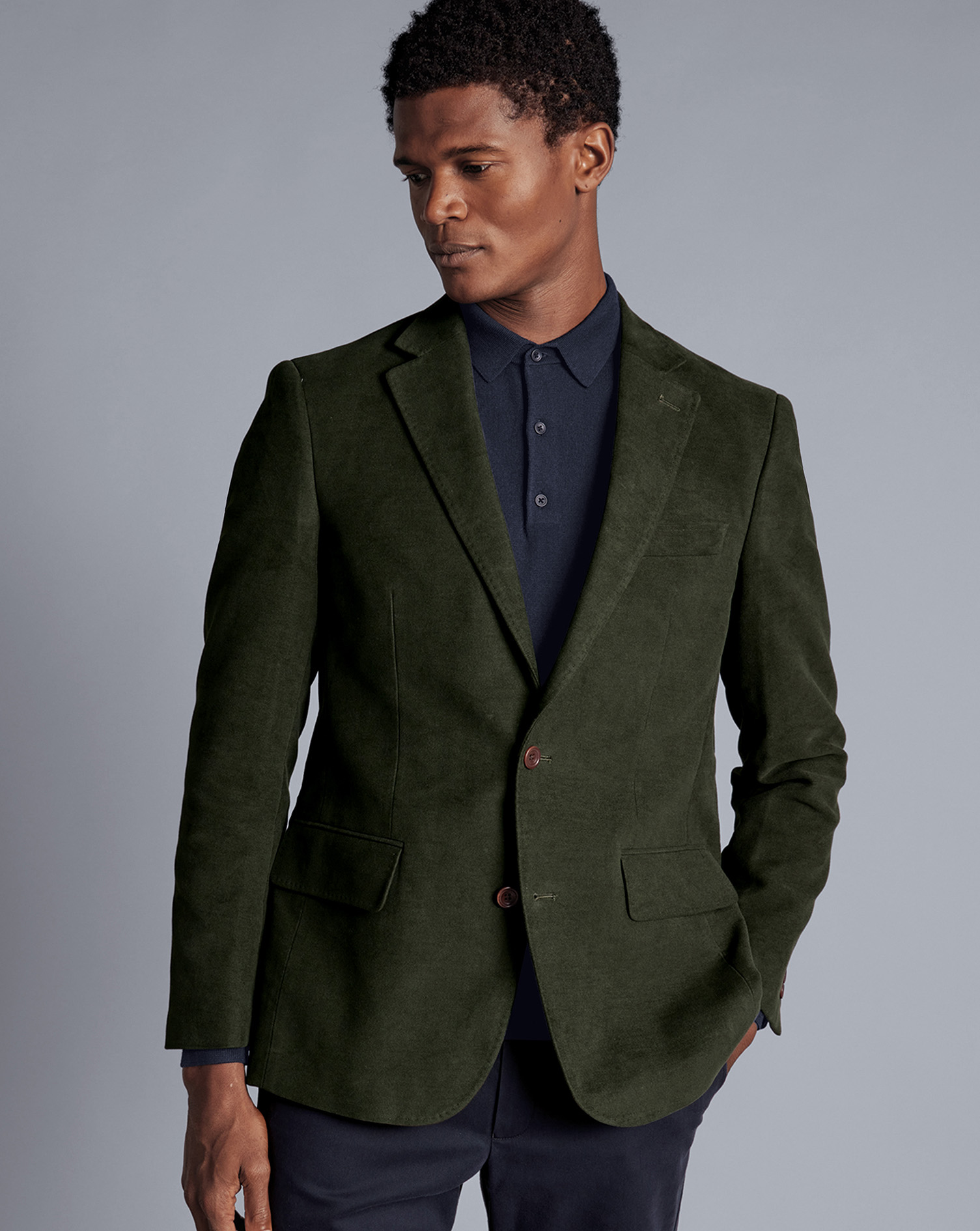 Men's Charles Tyrwhitt Italian Moleskin Jacket - Forest Green Size 40S Cotton Mix
