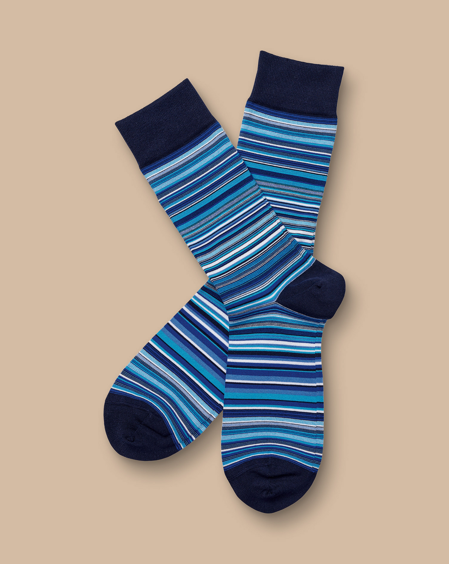 Men's Charles Tyrwhitt Multi Stripe Socks - Cobalt Blue Size 6-10 Cotton
