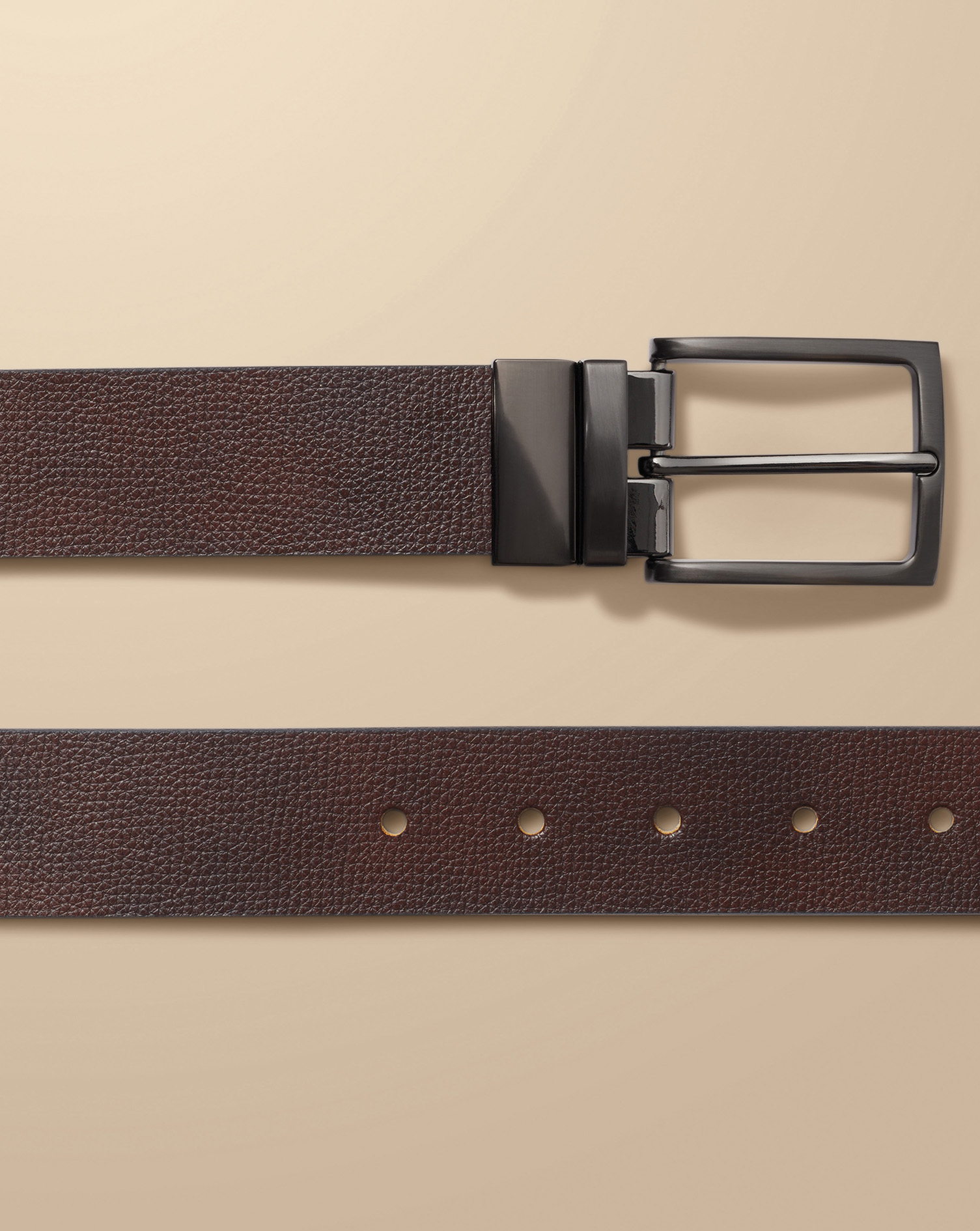 Men's Charles Tyrwhitt Made In England Leather Reversible Chino Belt - Dark Tan Brown Size 36
