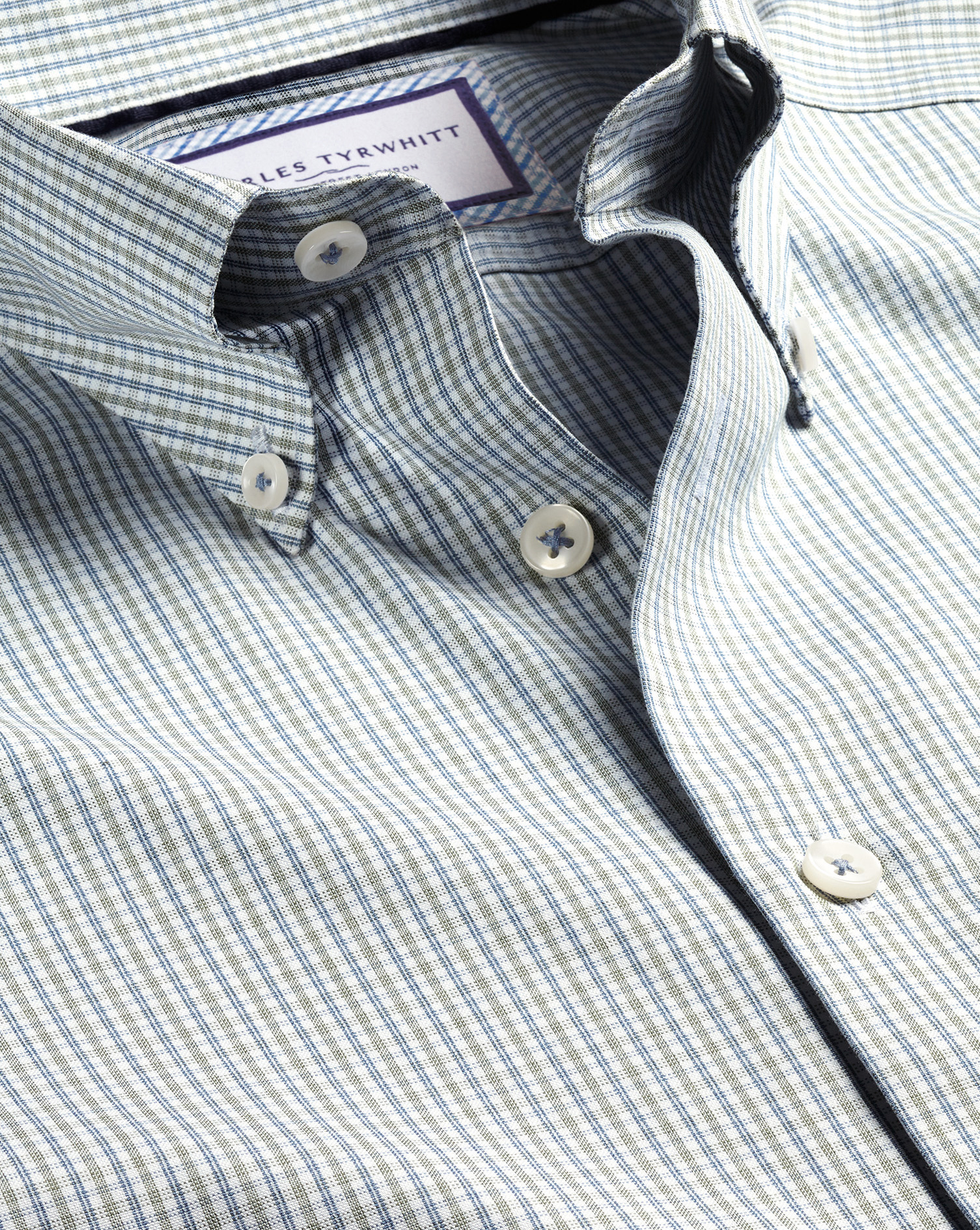 Men's Charles Tyrwhitt Button-Down Collar Non-Iron Oxford Twin Check Dress Shirt - Olive Green Singl