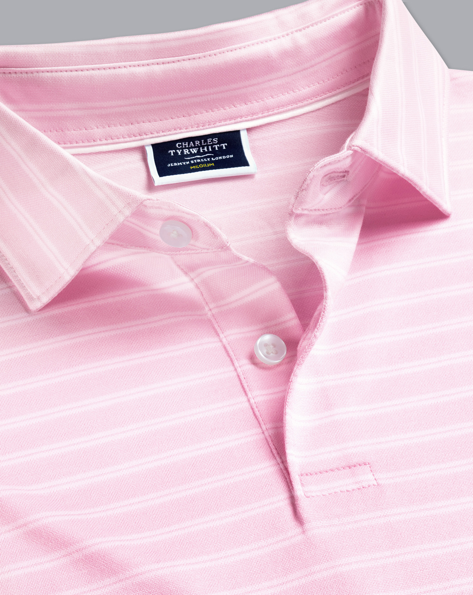 Jacquard Stripe Cotton Polo - Light Pink Size Large
