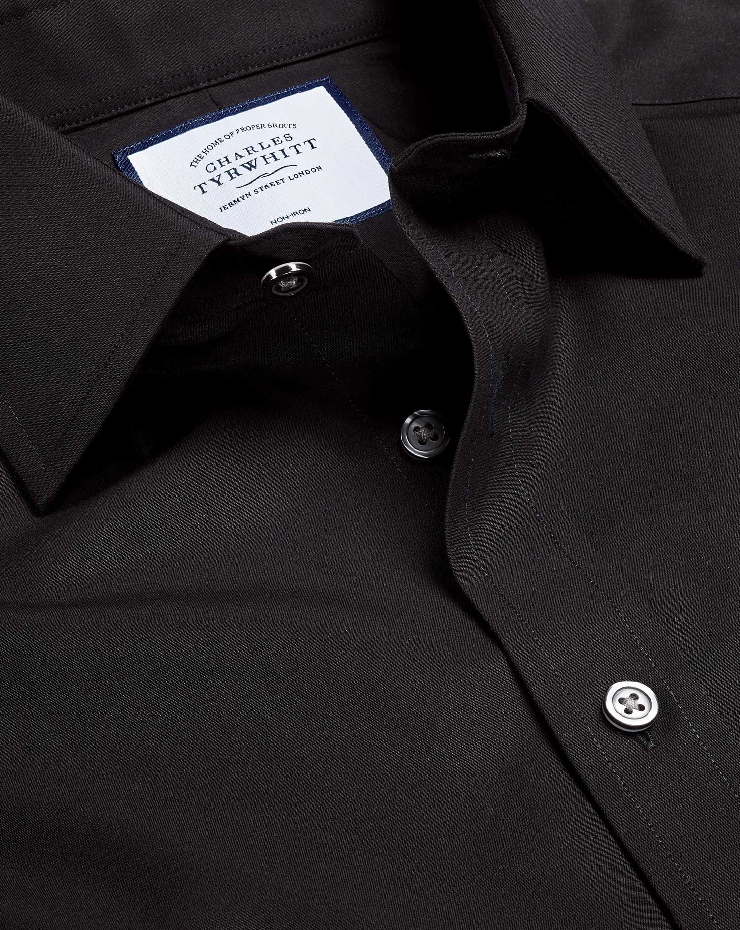 Men's Charles Tyrwhitt Non-Iron Poplin Dress Shirt - Black Single Cuff Size XXL Cotton
