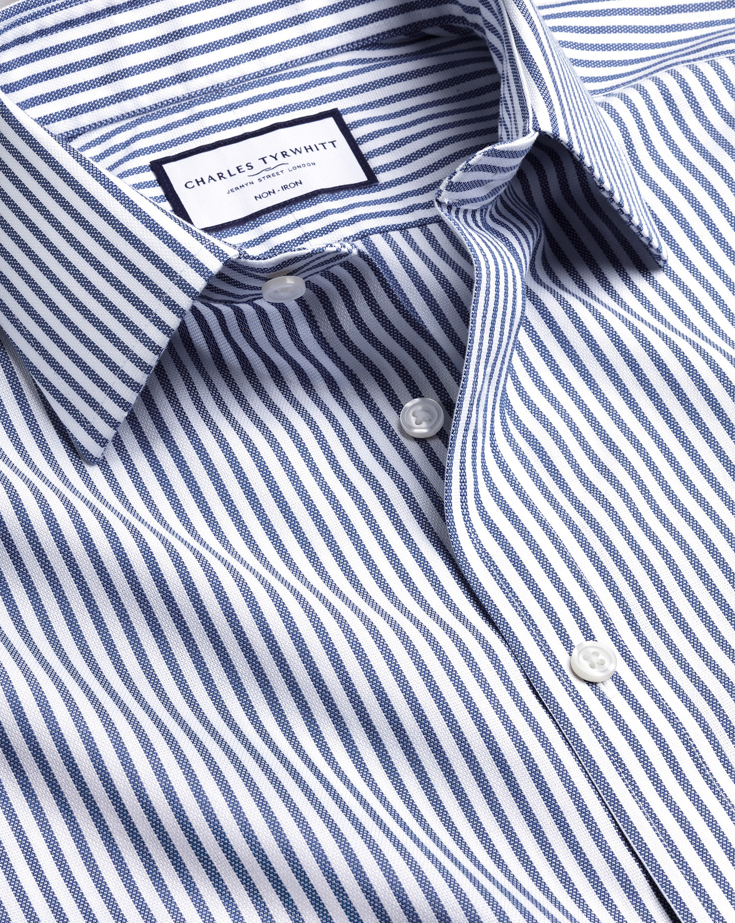 Men's Charles Tyrwhitt Non-Iron Royal Oxford Butcher Stripe Dress Shirt - Royal Blue Single Cuff Siz