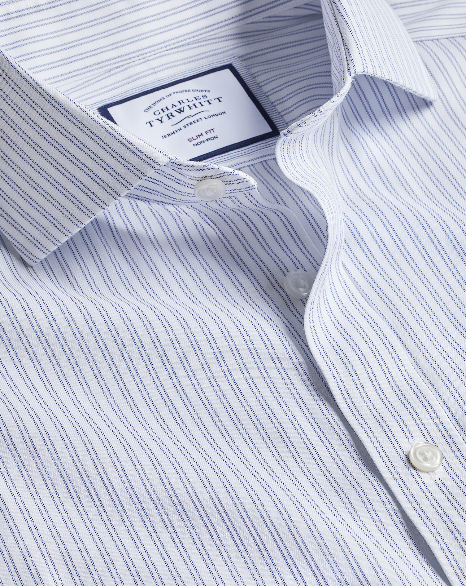 Charles Tyrwhitt Men's  Cutaway Collar Non-iron Double Stripe Dress Shirt In Blue
