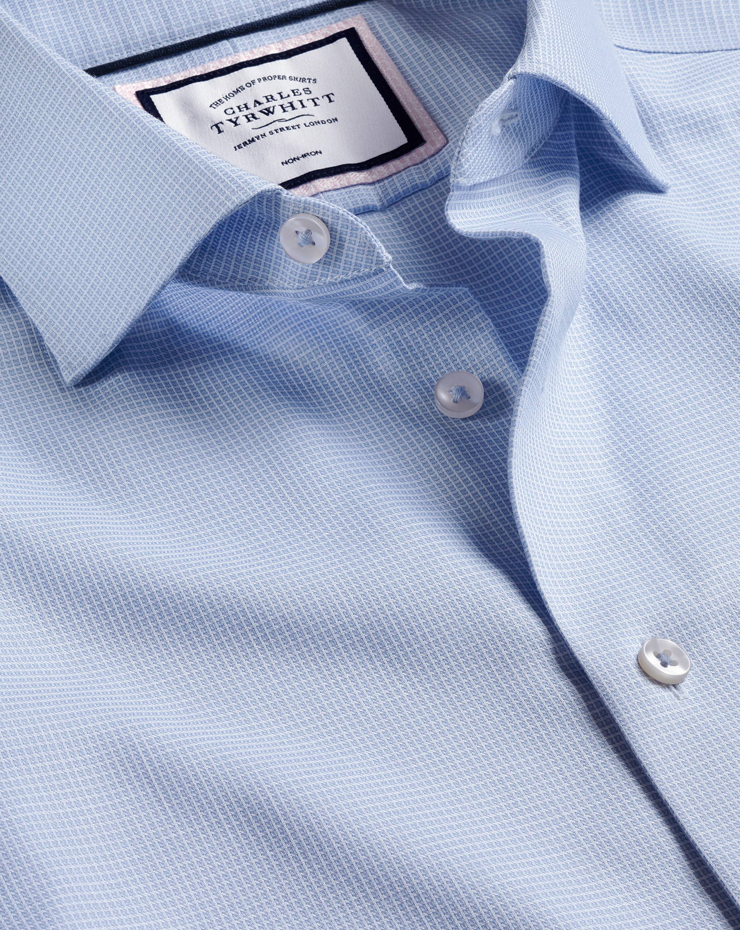 Men's Charles Tyrwhitt Semi-Cutaway Collar Non-Iron Stretch Texture Dress Shirt - Sky Blue Single Cu