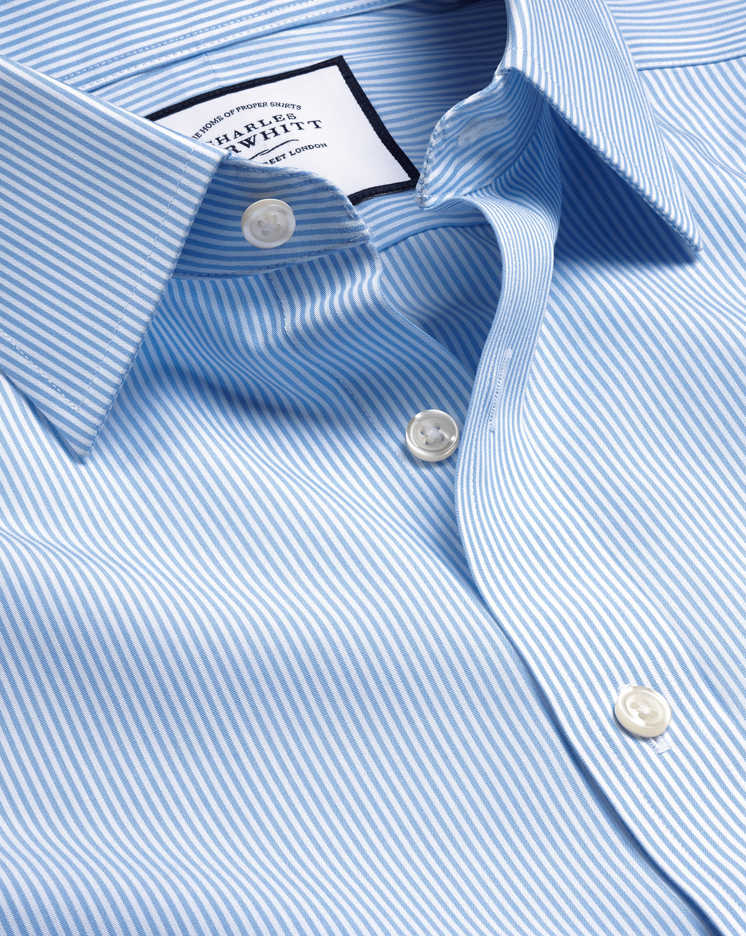Men's Charles Tyrwhitt Non-Iron Bengal Stripe Dress Shirt - Sky Blue Single Cuff Size Large Cotton
