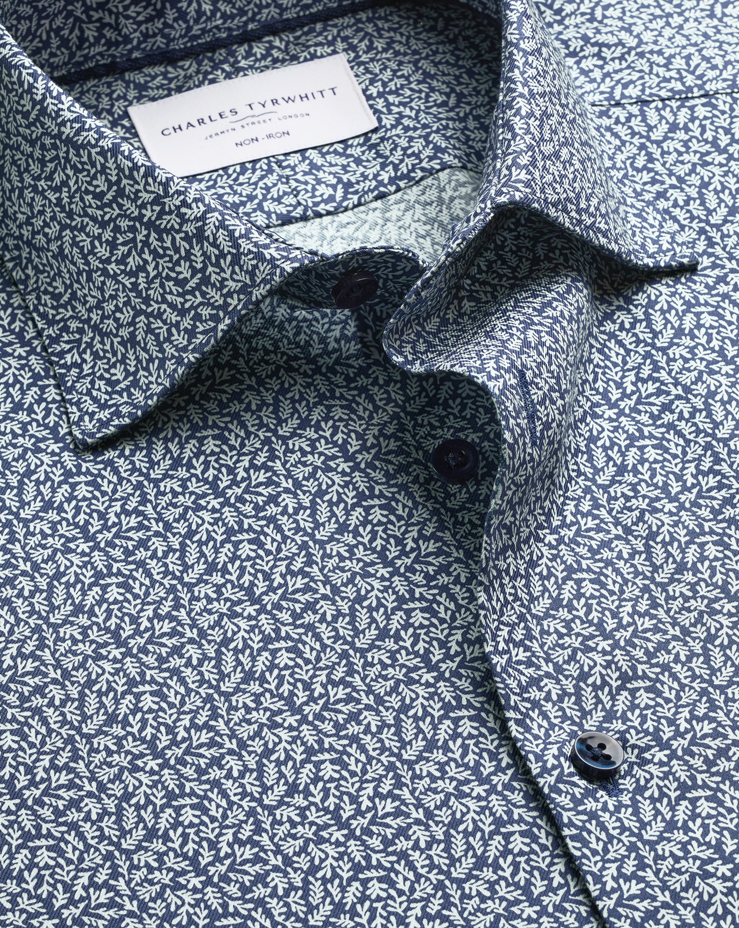 Non-Iron Stretch Print Shirt - Dark Blue