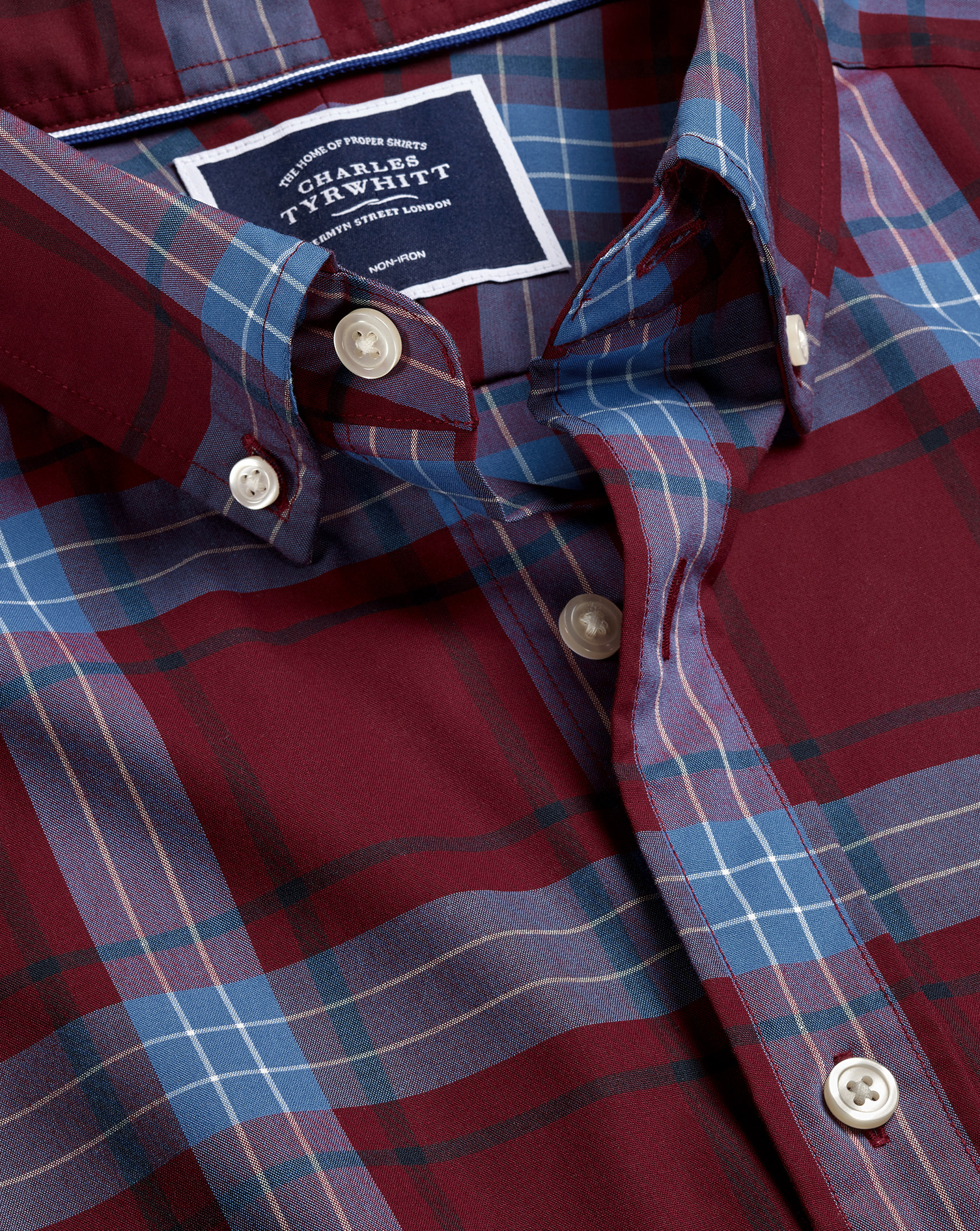 Men's Charles Tyrwhitt Button-Down Collar Non-Iron Stretch Poplin Large Winter Check Casual Shirt - 