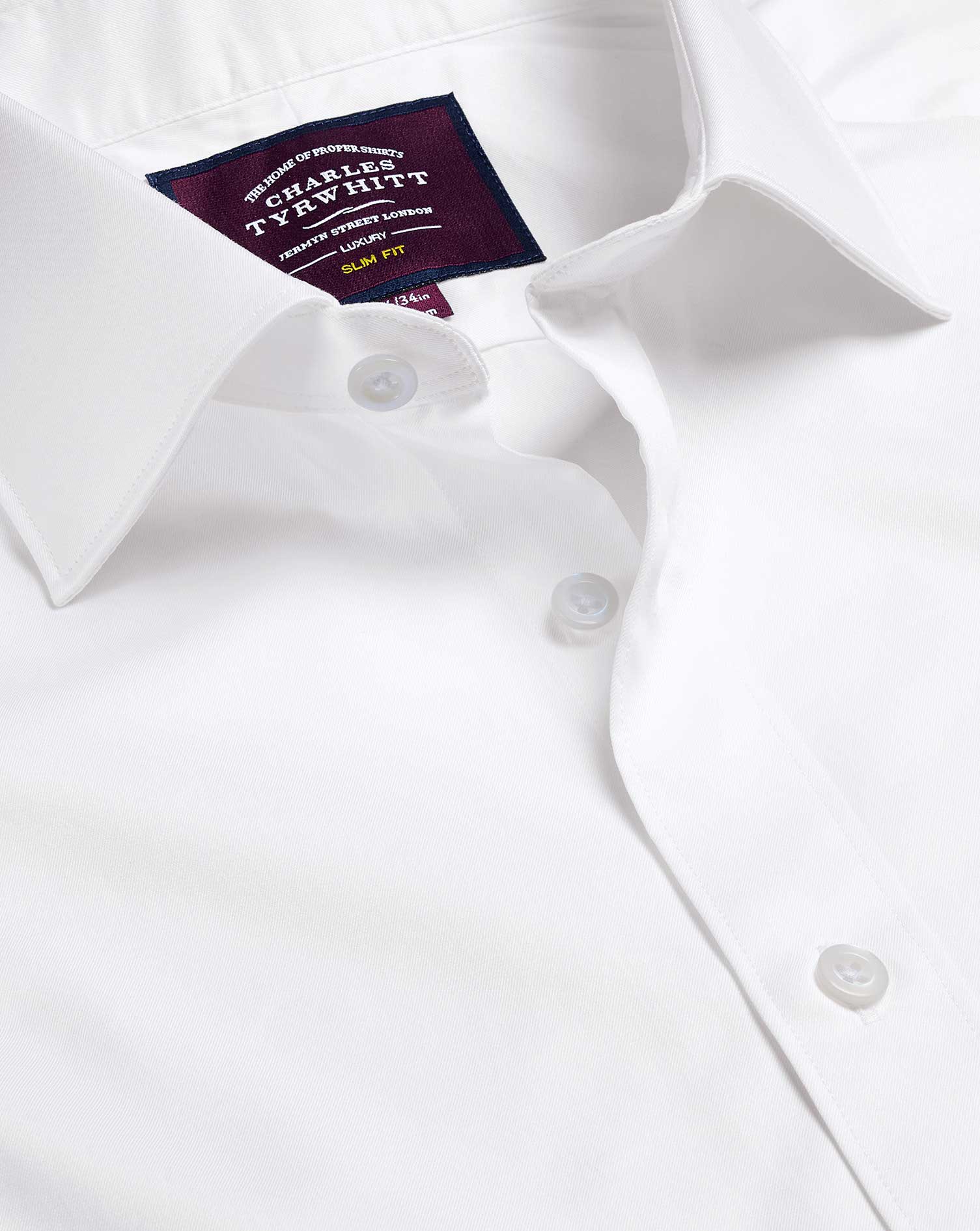 Men's Charles Tyrwhitt Semi-Cutaway Collar Luxury Twill Dress Shirt - White Single Cuff Size Medium 