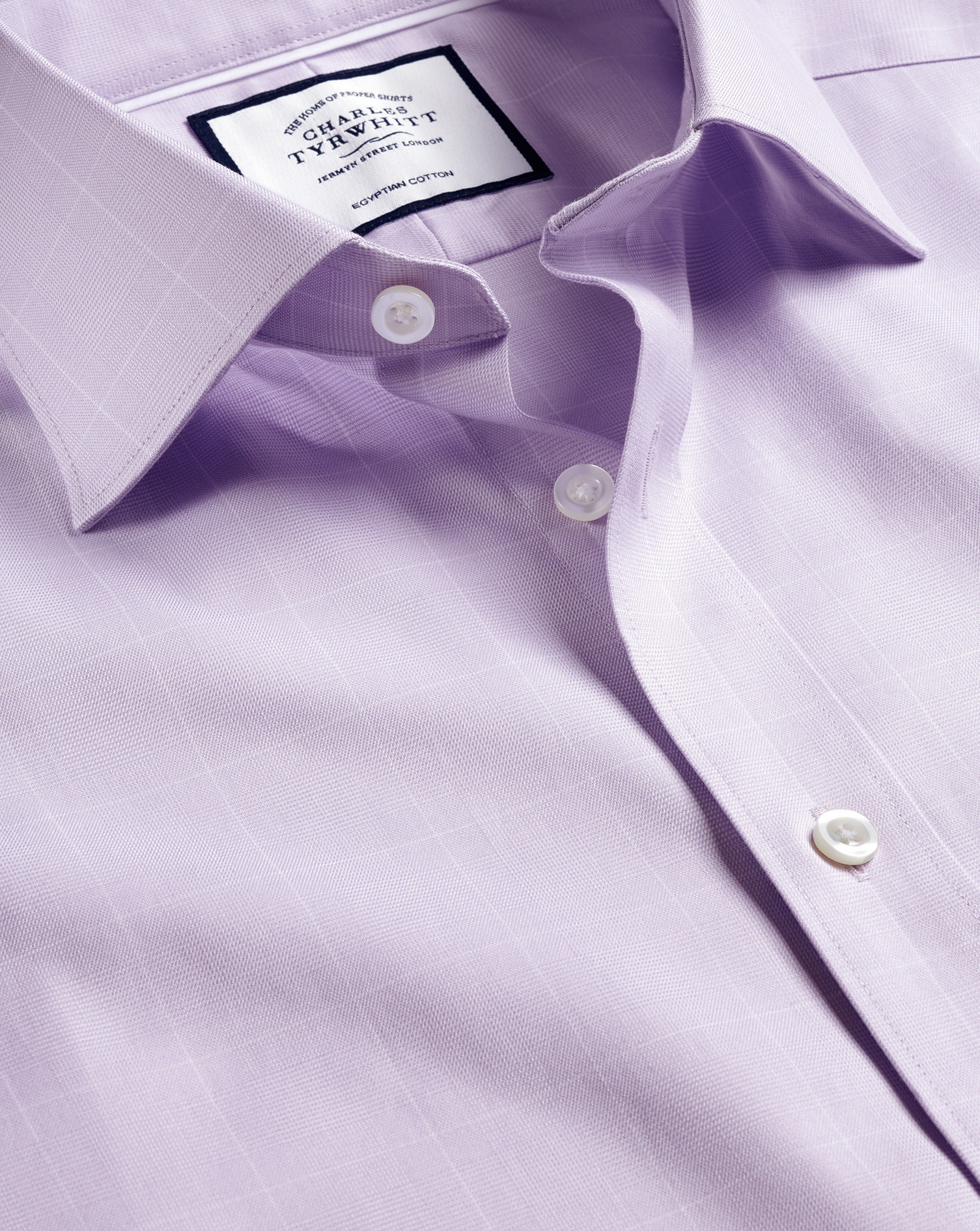 Men's Charles Tyrwhitt Semi-Cutaway Collar Egyptian Twill Prince Of Wales Check Dress Shirt - Lilac 